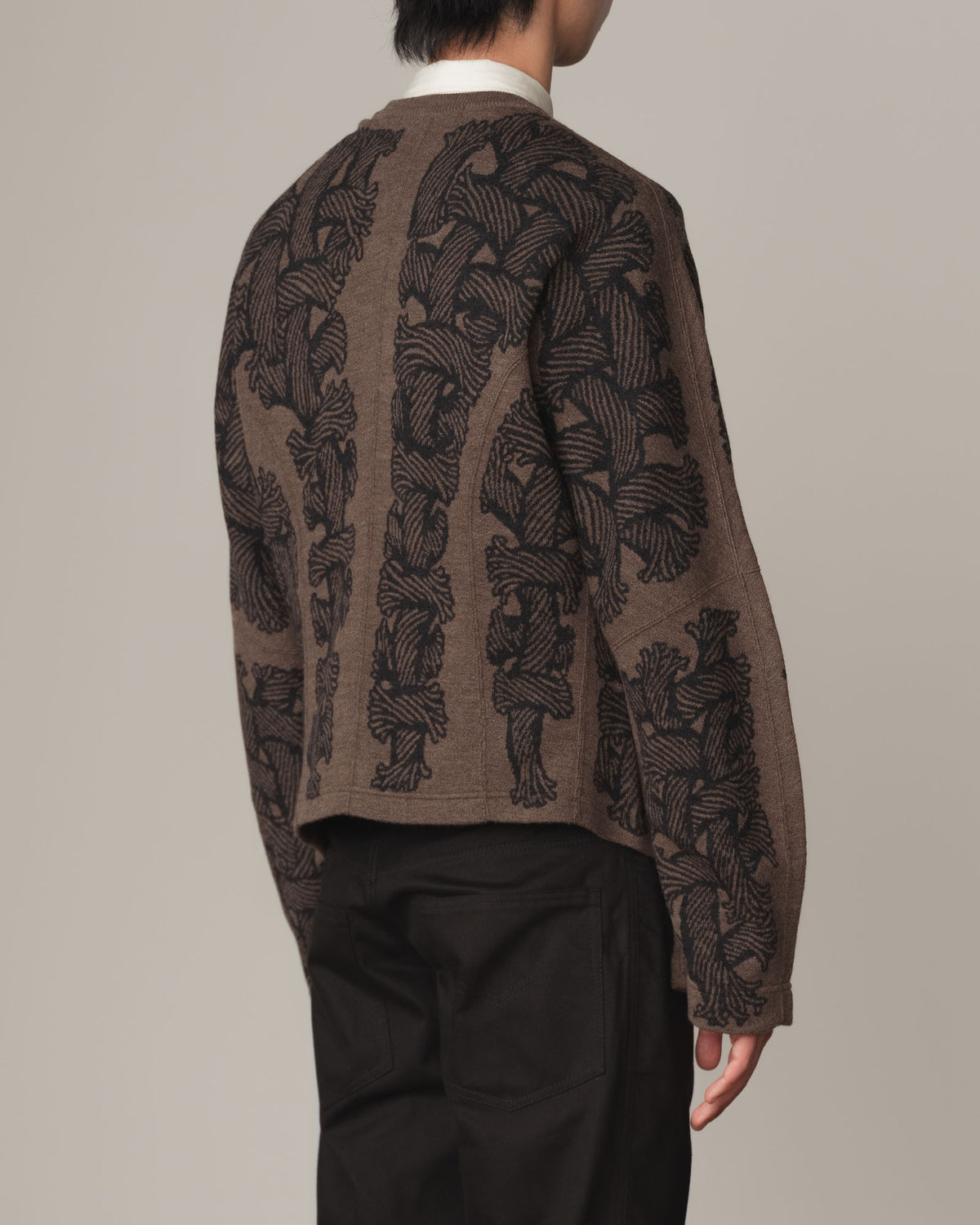 Knit Cardigan 203K- Wool100% Jacquard Knit- 203K Rope- Light Brown