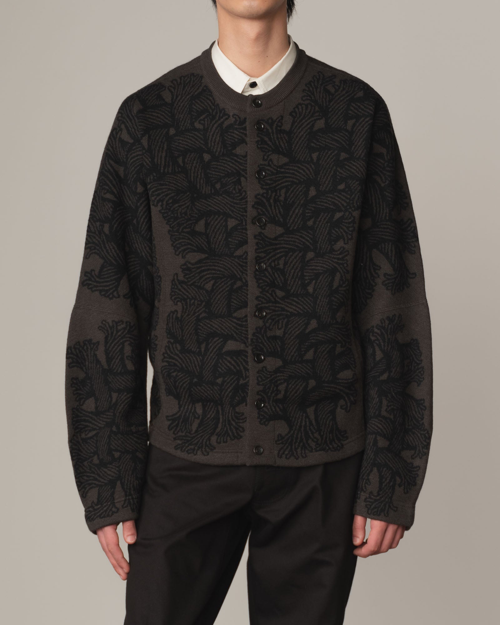Knit Cardigan 203K- Wool100% Jacquard Knit- 203K Rope- Dark Brown