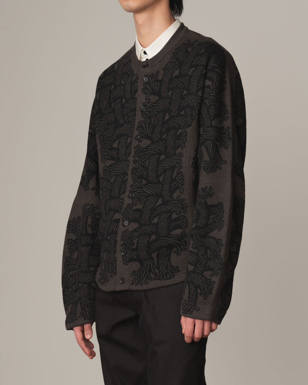 Knit Cardigan 203K- Wool100% Jacquard Knit- 203K Rope- Dark Brown