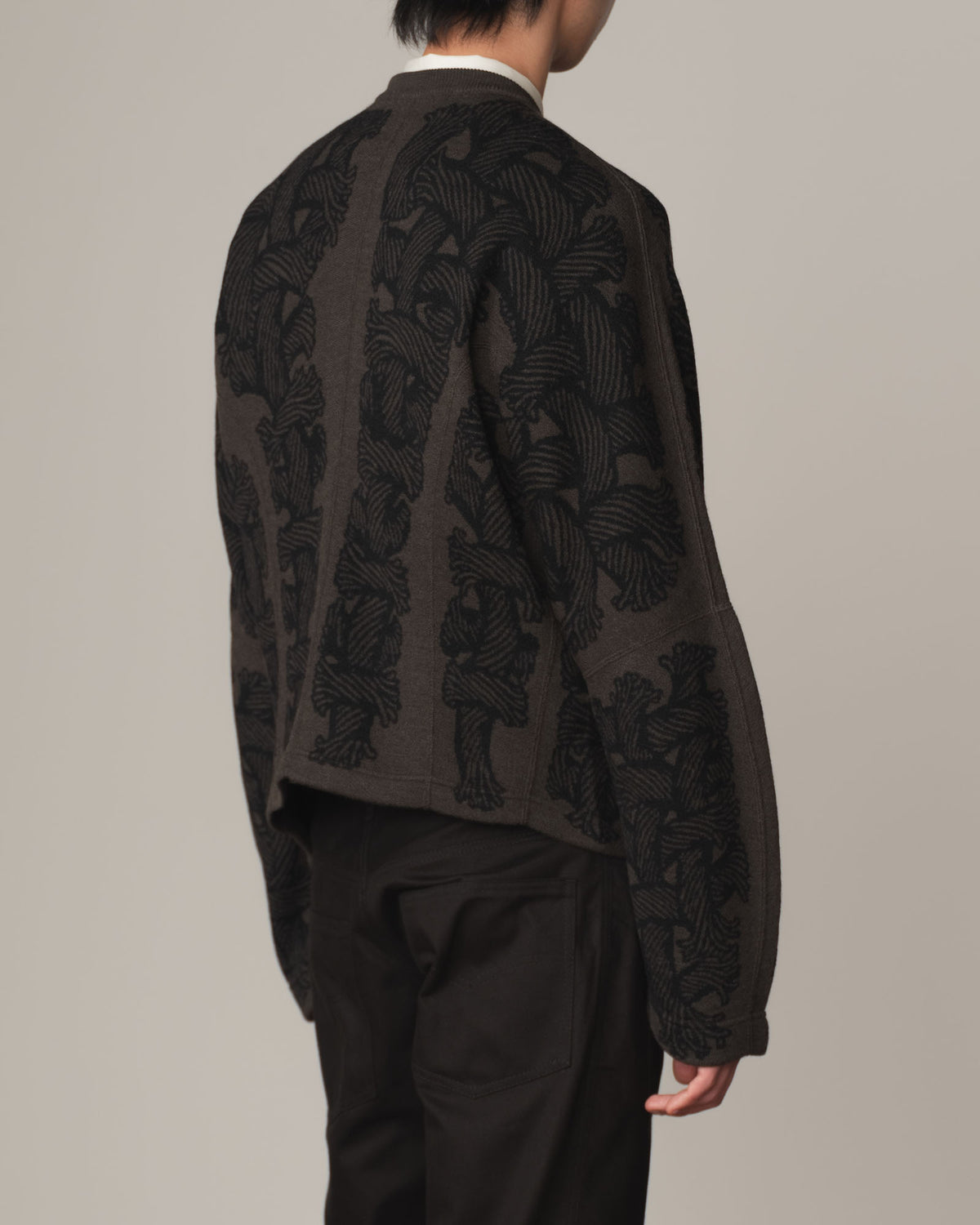 Knit Cardigan 203K- Wool100% Jacquard Knit- 203K Rope- Dark Brown