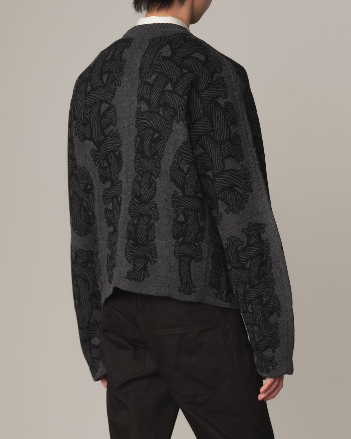 Knit Cardigan 203K- Wool100% Jacquard Knit- 203K Rope- Dark Grey