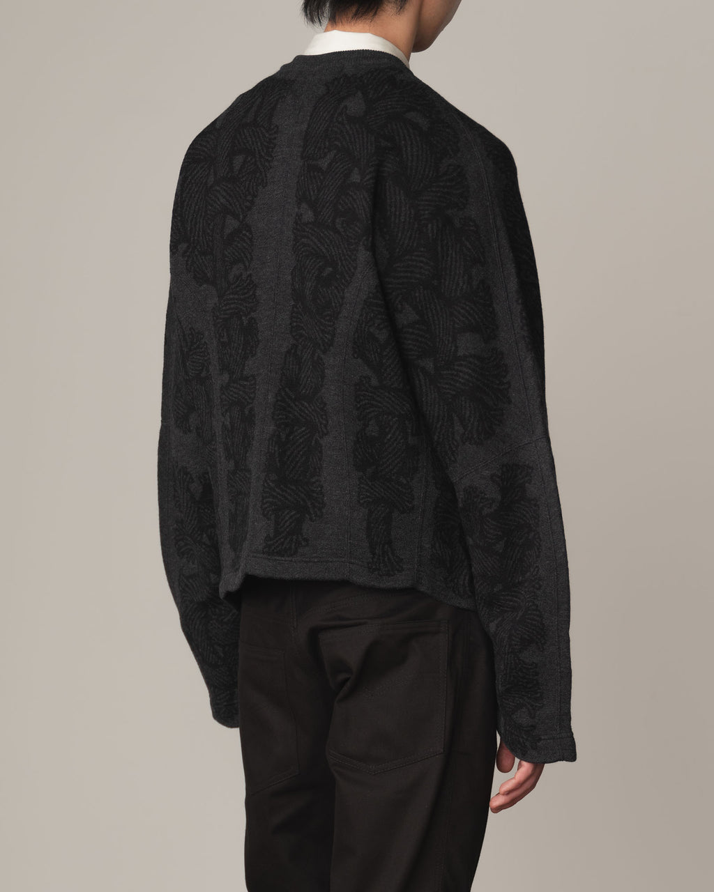 Knit Cardigan 203K- Wool100% Jacquard Knit- 203K Rope- Charcoal
