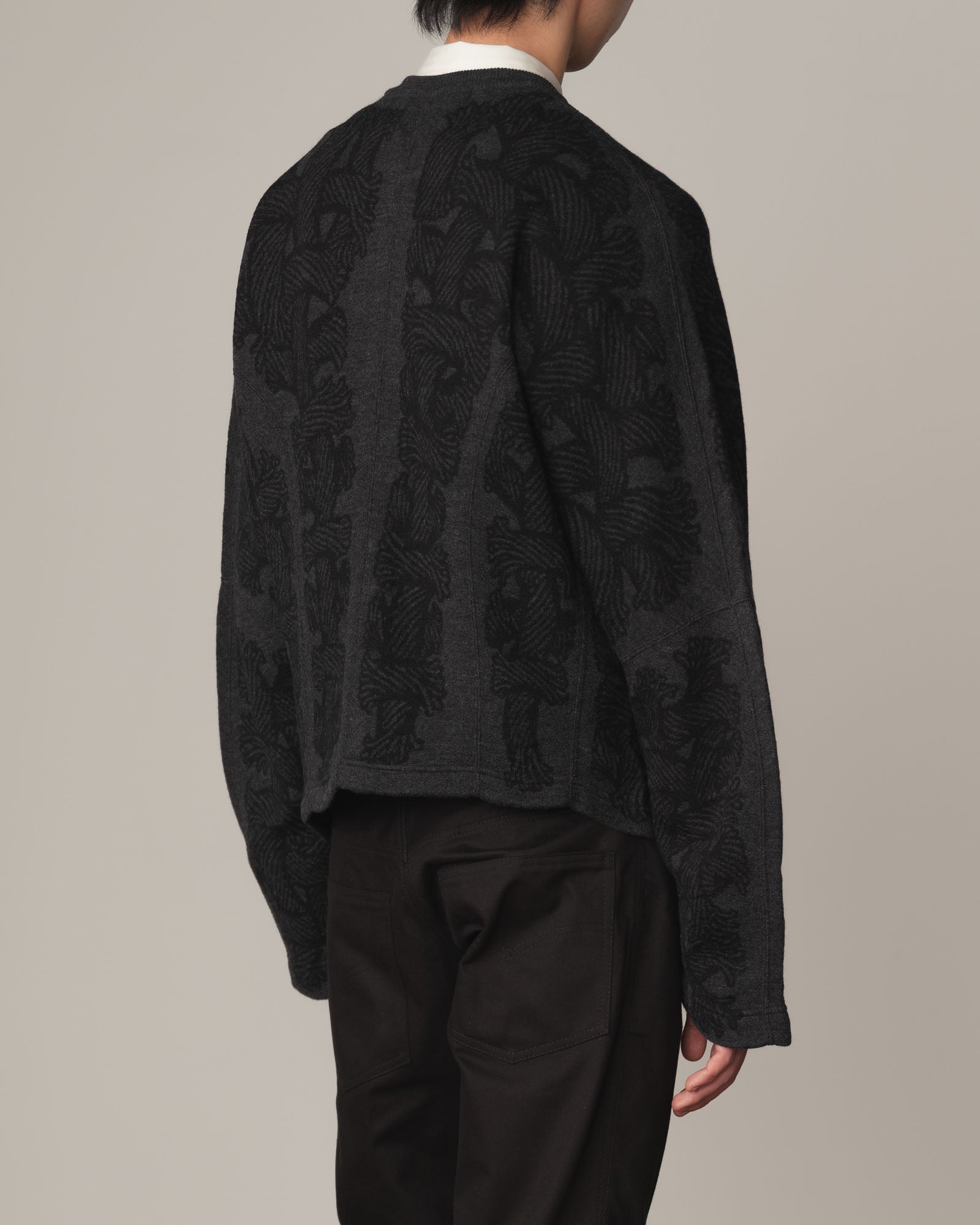Knit Cardigan 203K- Wool100% Jacquard Knit- 203K Rope- Charcoal