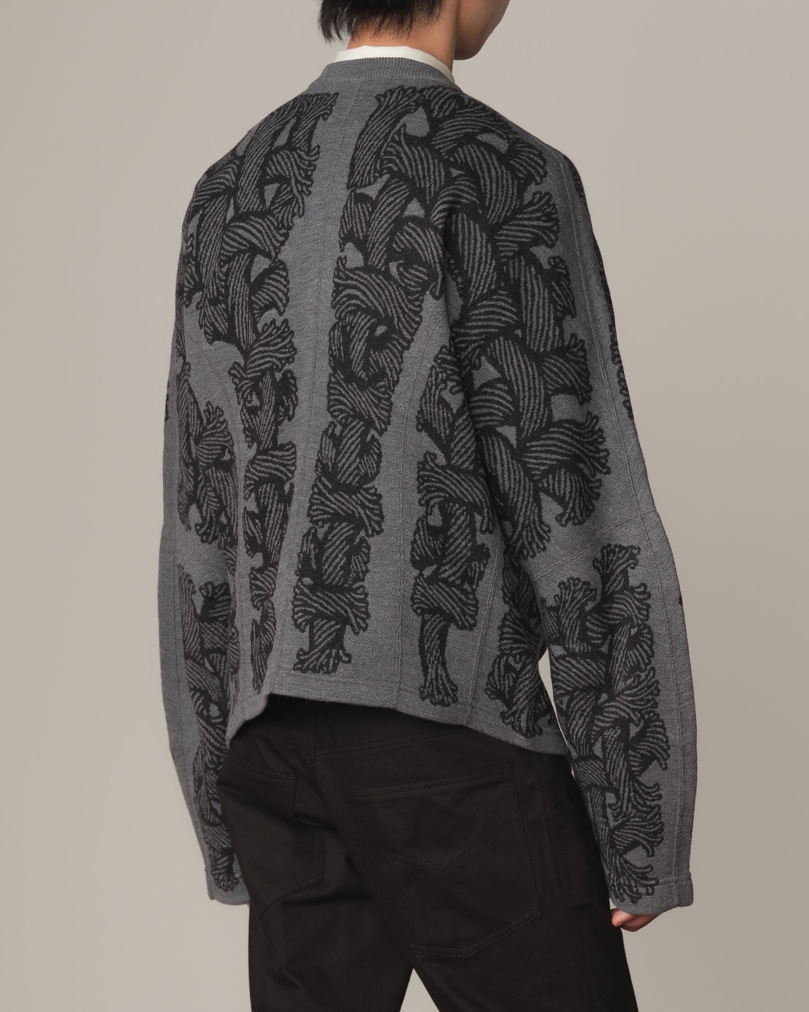 Knit Cardigan 203K- Wool100% Jacquard Knit- 203K Rope- Light Grey