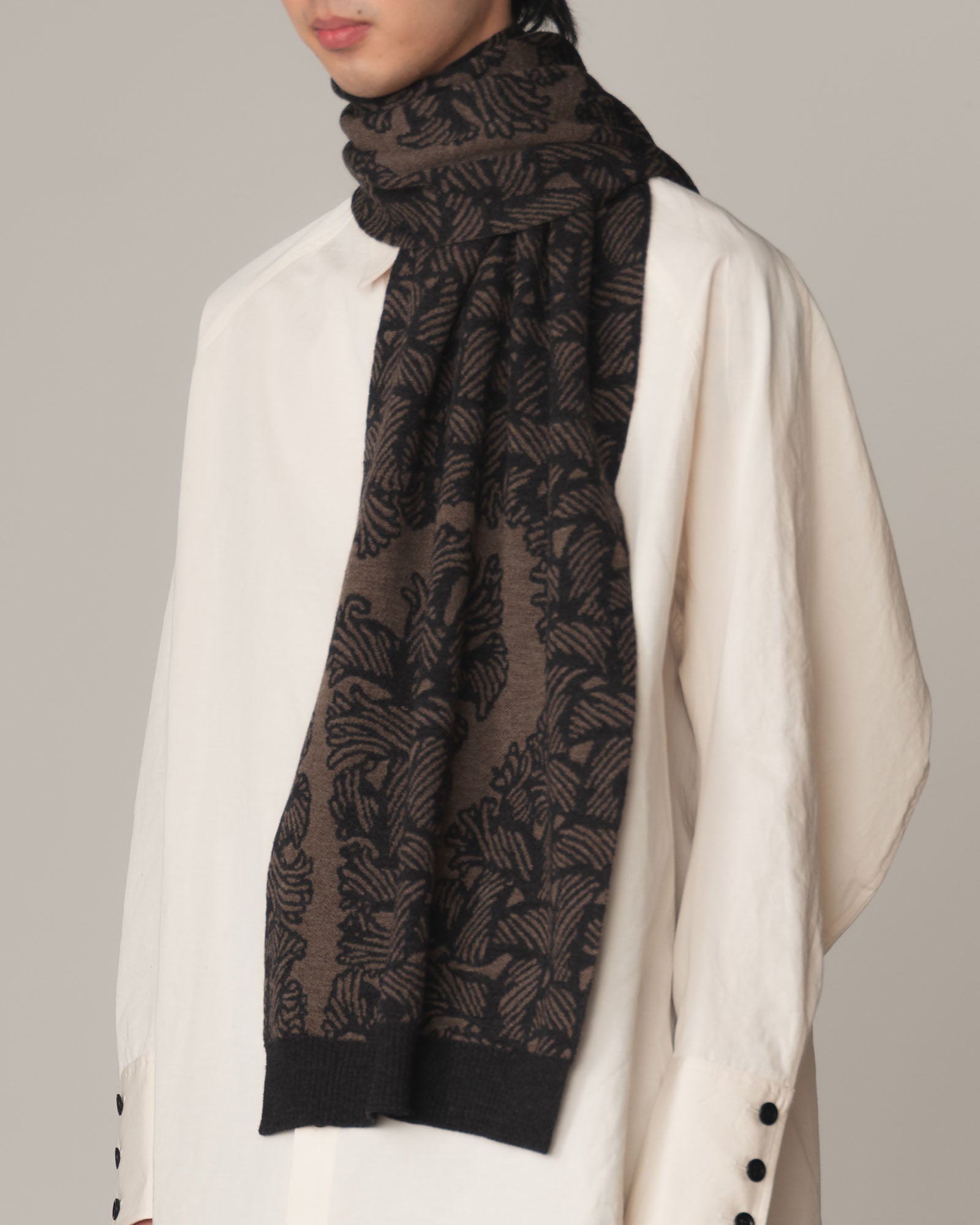 Knit Scarf- Wool100% Jacquard Knit- Isle Rope- Light Brown
