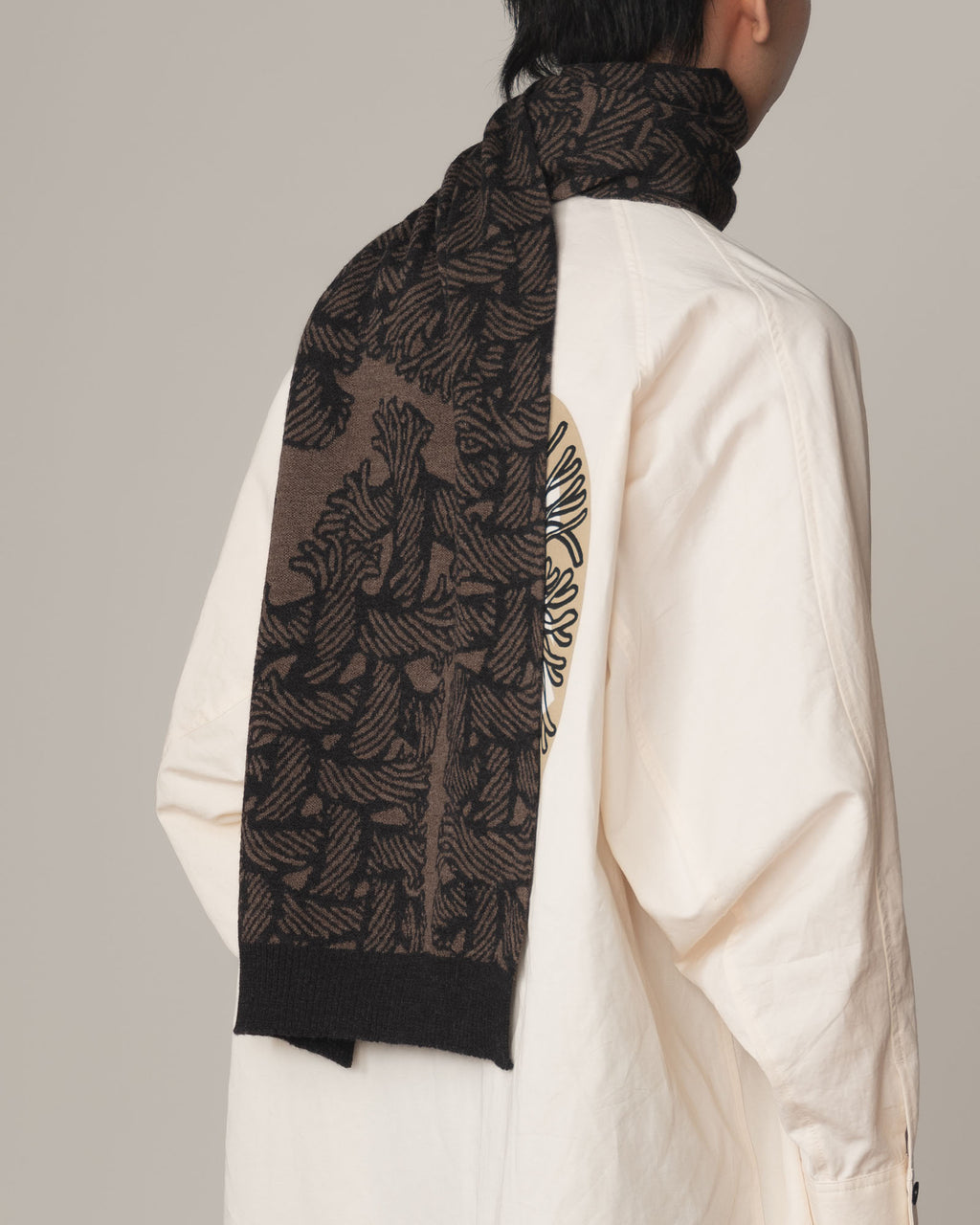 Knit Scarf- Wool100% Jacquard Knit- Isle Rope- Light Brown