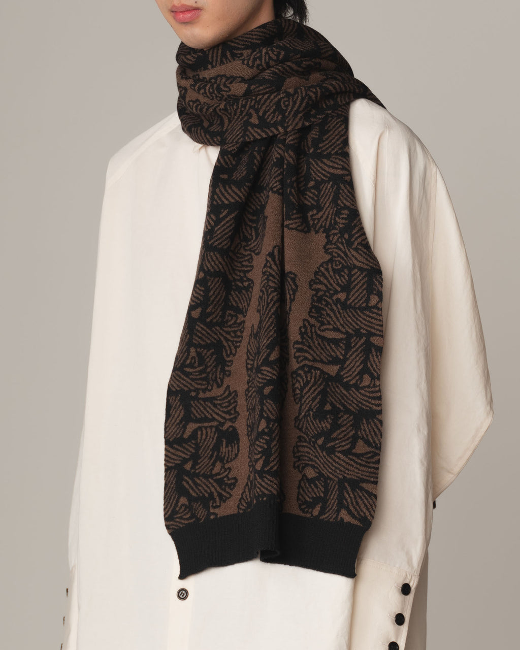 Knit Scarf- Wool100% Jacquard Knit- Isle Rope- Brown