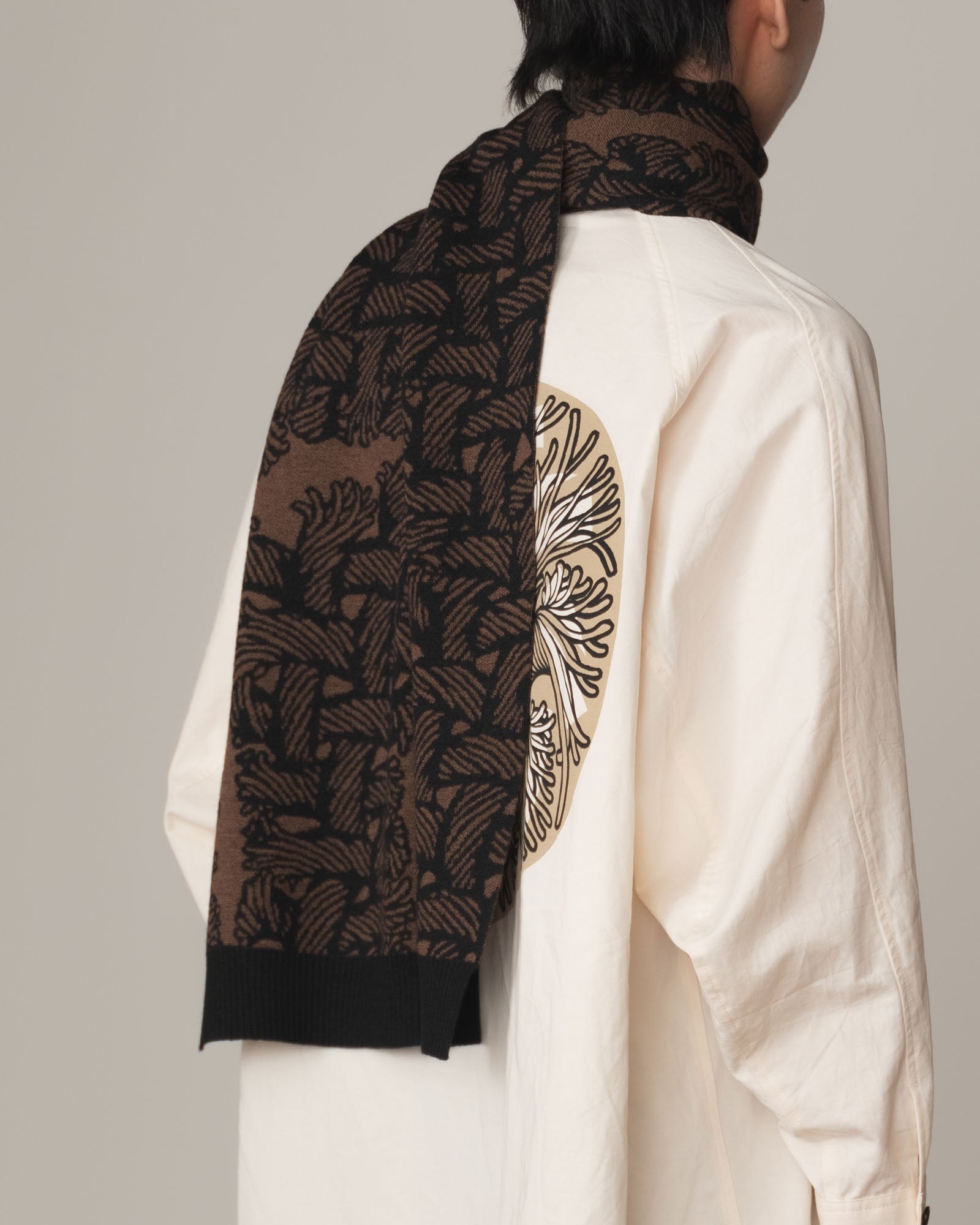 Knit Scarf- Wool100% Jacquard Knit- Isle Rope- Brown