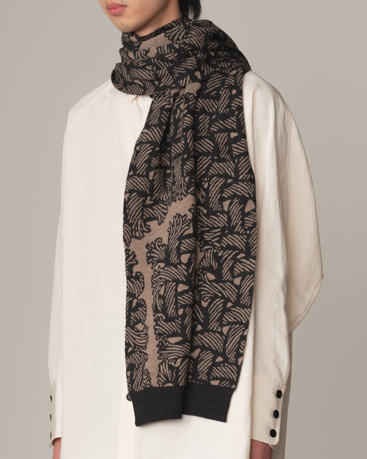 Knit Scarf- Wool100% Jacquard Knit- Isle Rope- Light Beige