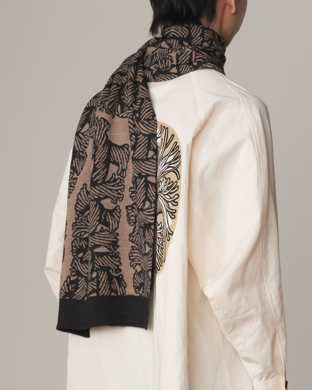 Knit Scarf- Wool100% Jacquard Knit- Isle Rope- Light Beige