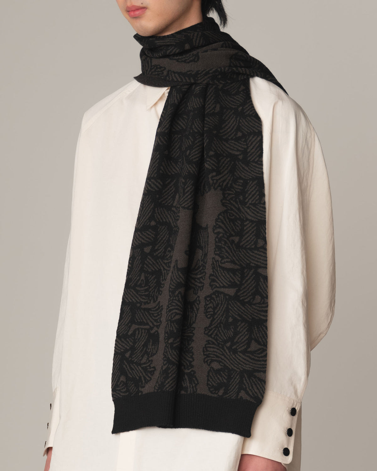 Knit Scarf- Wool100% Jacquard Knit- Isle Rope- Dark Brown