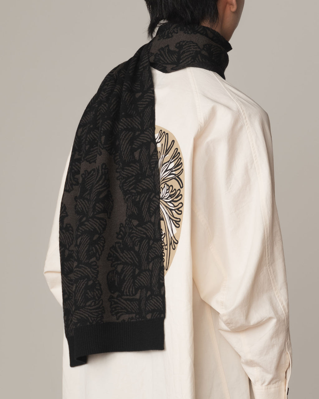 Knit Scarf- Wool100% Jacquard Knit- Isle Rope- Dark Brown