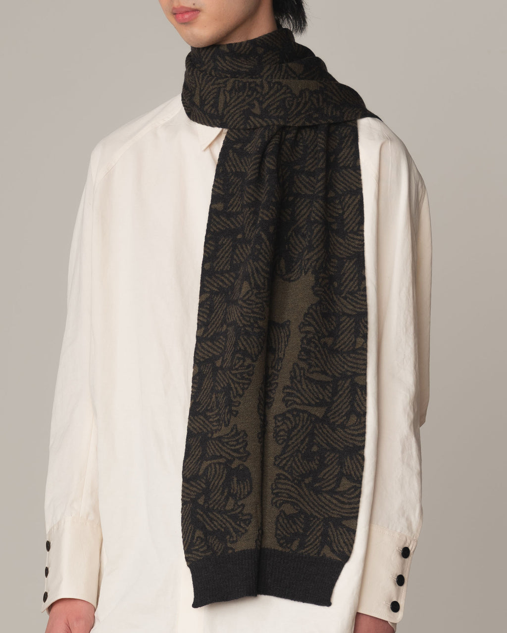 Knit Scarf- Wool100% Jacquard Knit- Isle Rope- Khaki