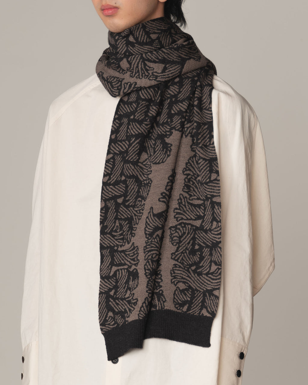 Knit Scarf- Wool100% Jacquard Knit- Isle Rope- Beige