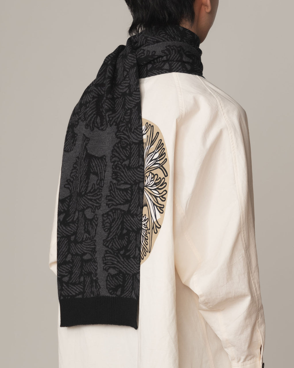 Knit Scarf- Wool100% Jacquard Knit- Isle Rope- Dark Grey