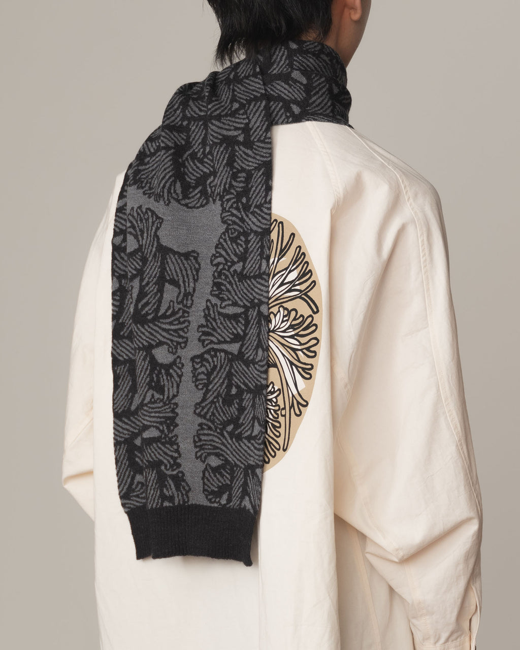 Knit Scarf- Wool100% Jacquard Knit- Isle Rope- Light Grey
