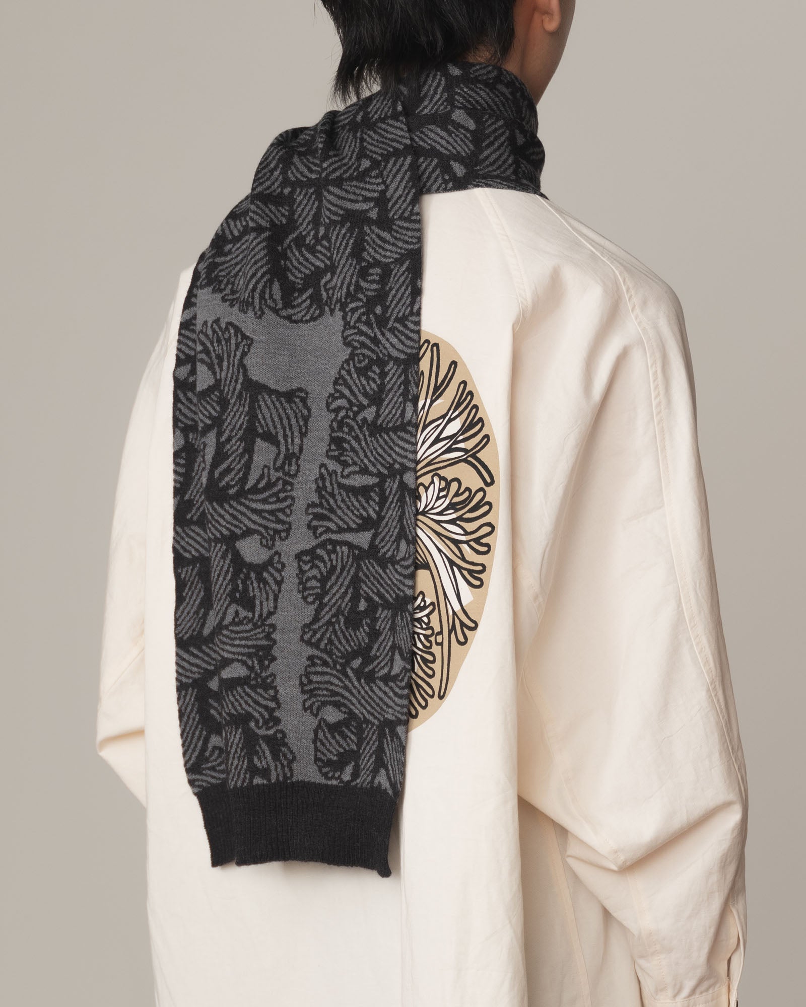 Knit Scarf- Wool100% Jacquard Knit- Isle Rope- Light Grey