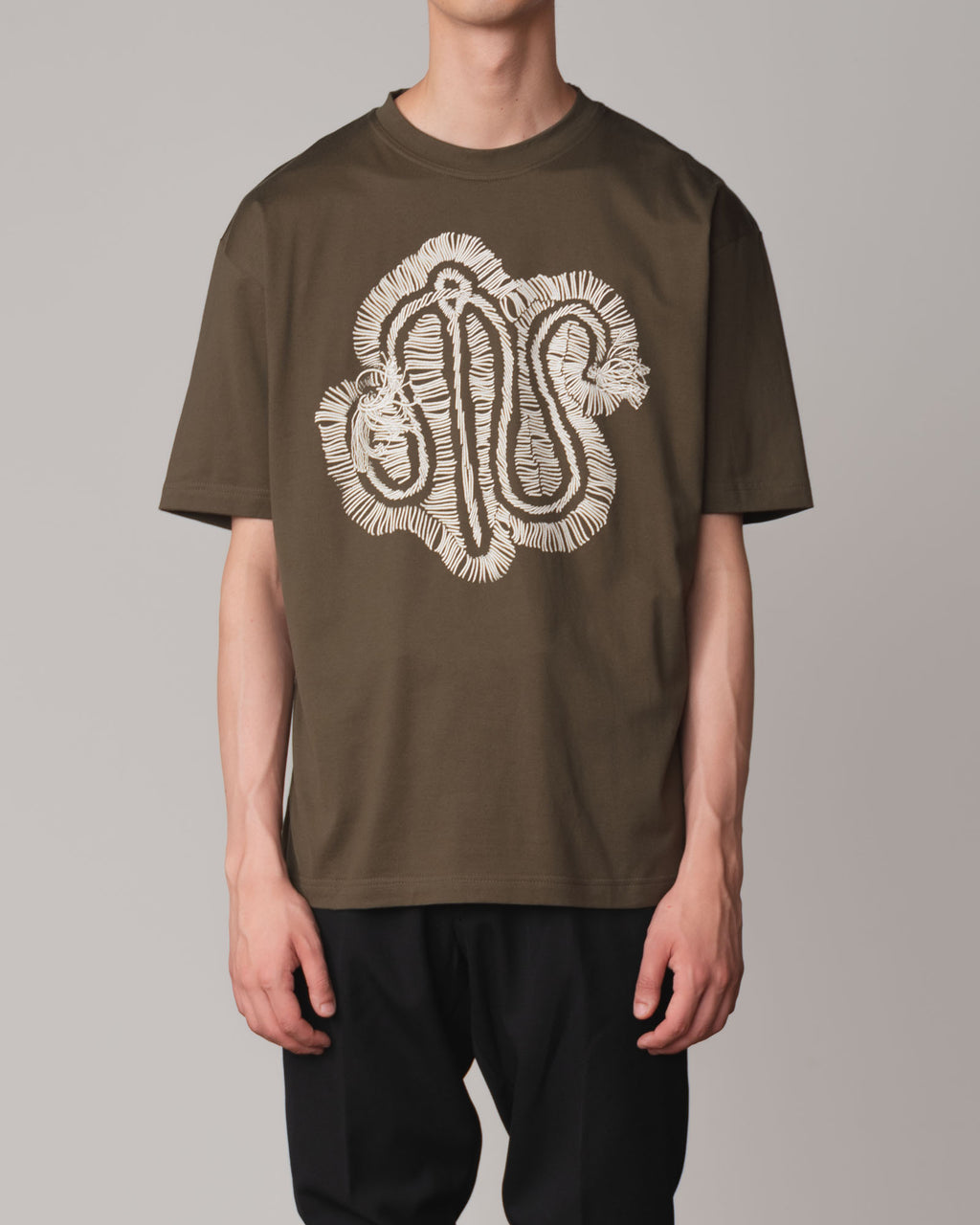 Tshirt Printed- Cotton100% Jersey- Embroidered Threads Needle- Moss Green