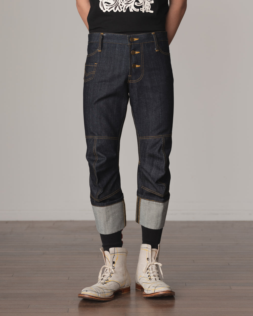 Trousers 25586B- Cotton100% Denim- Pocket Rope Print- Indigo