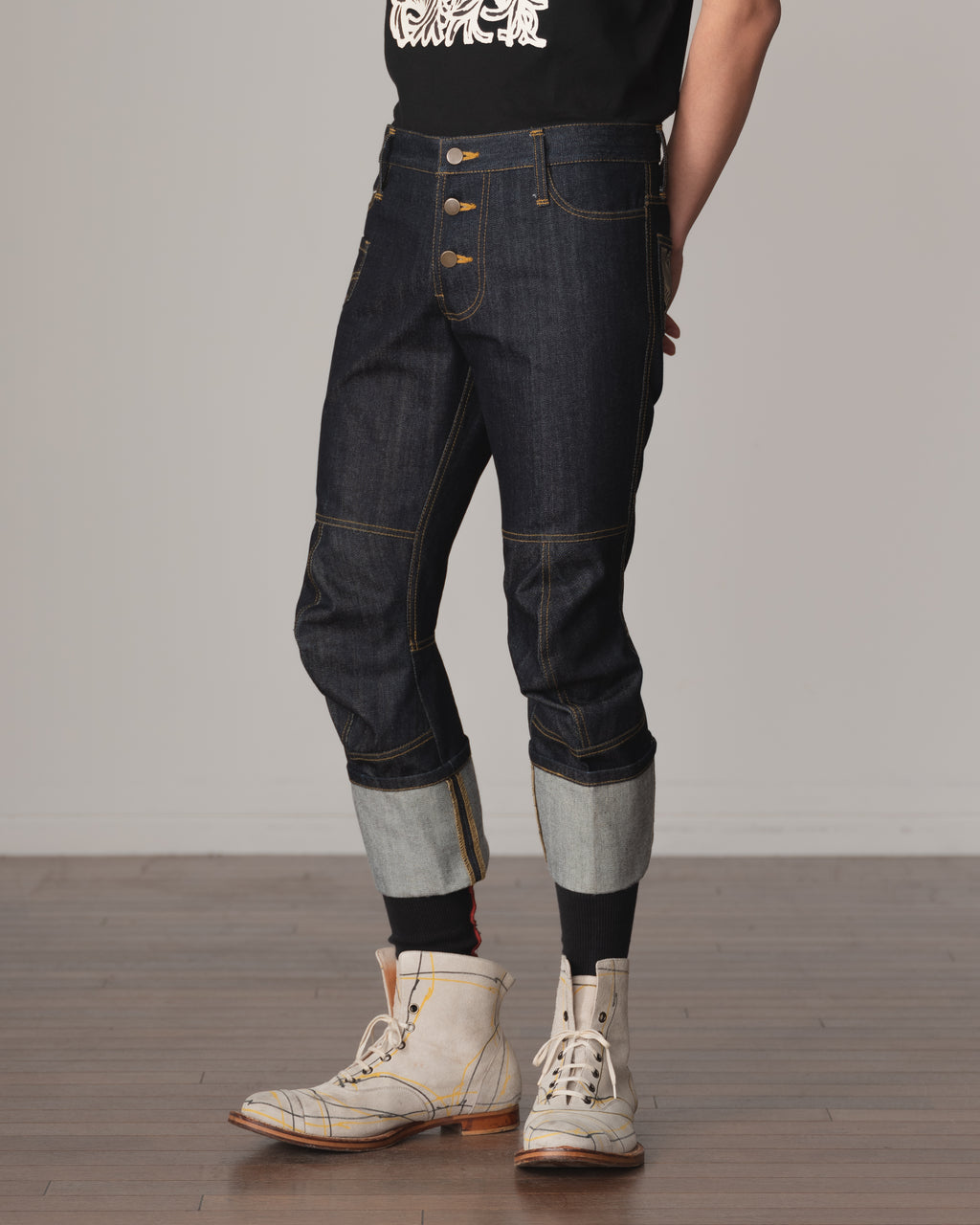 Trousers 25586B- Cotton100% Denim- Pocket Rope Print- Indigo