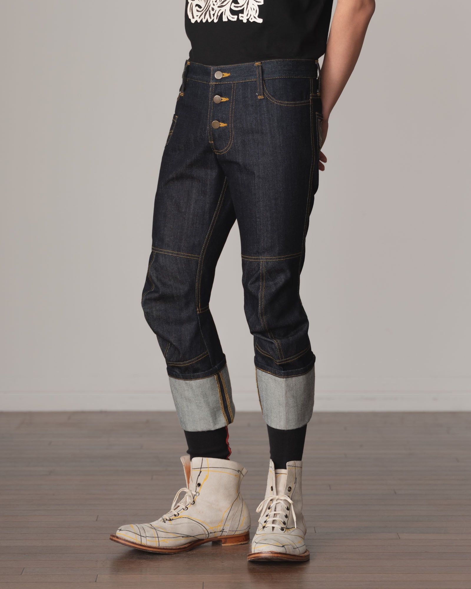 Trousers 25586B- Cotton100% Denim- Pocket Rope Print- Indigo