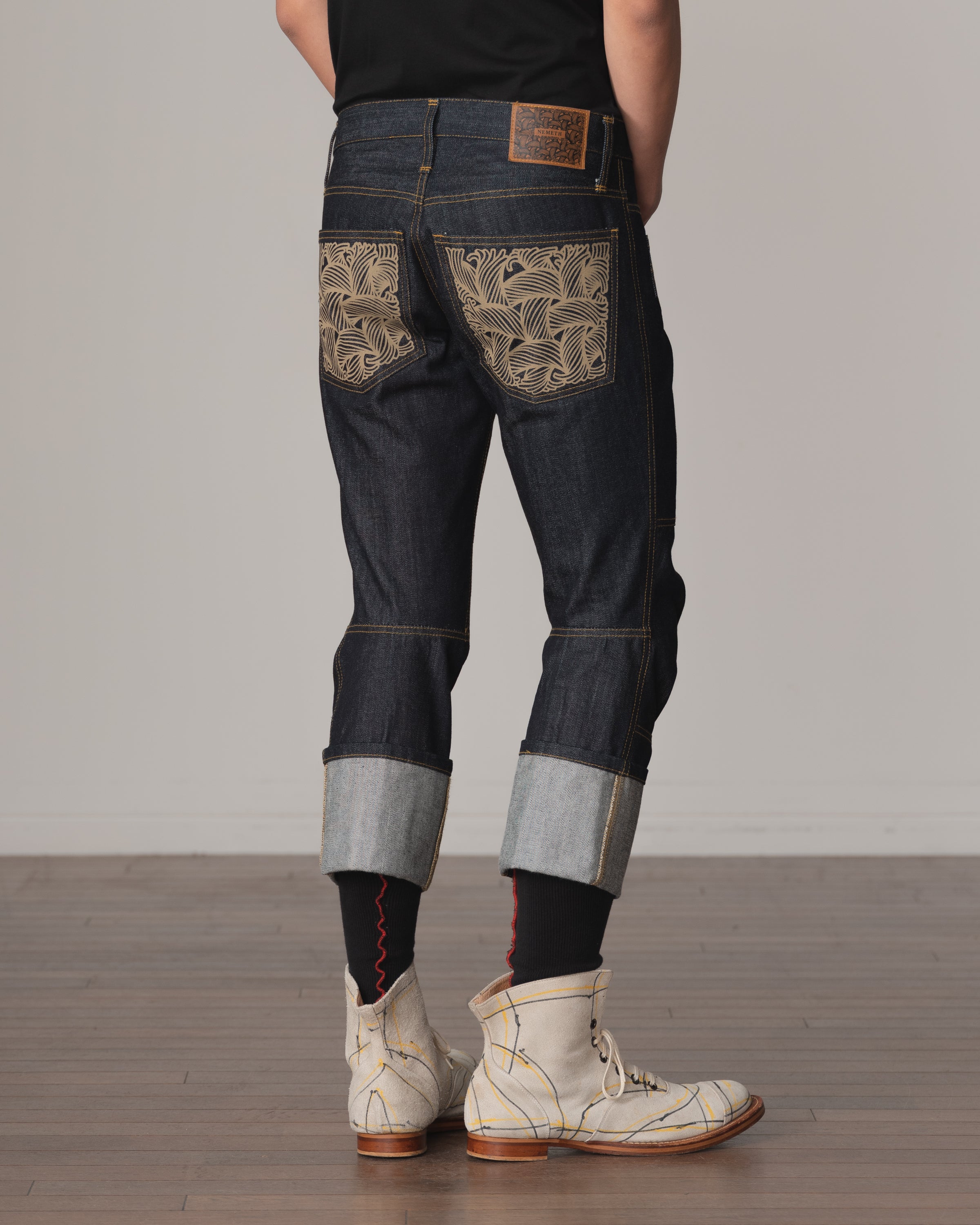 Trousers 25586B- Cotton100% Denim- Pocket Rope Print- Indigo