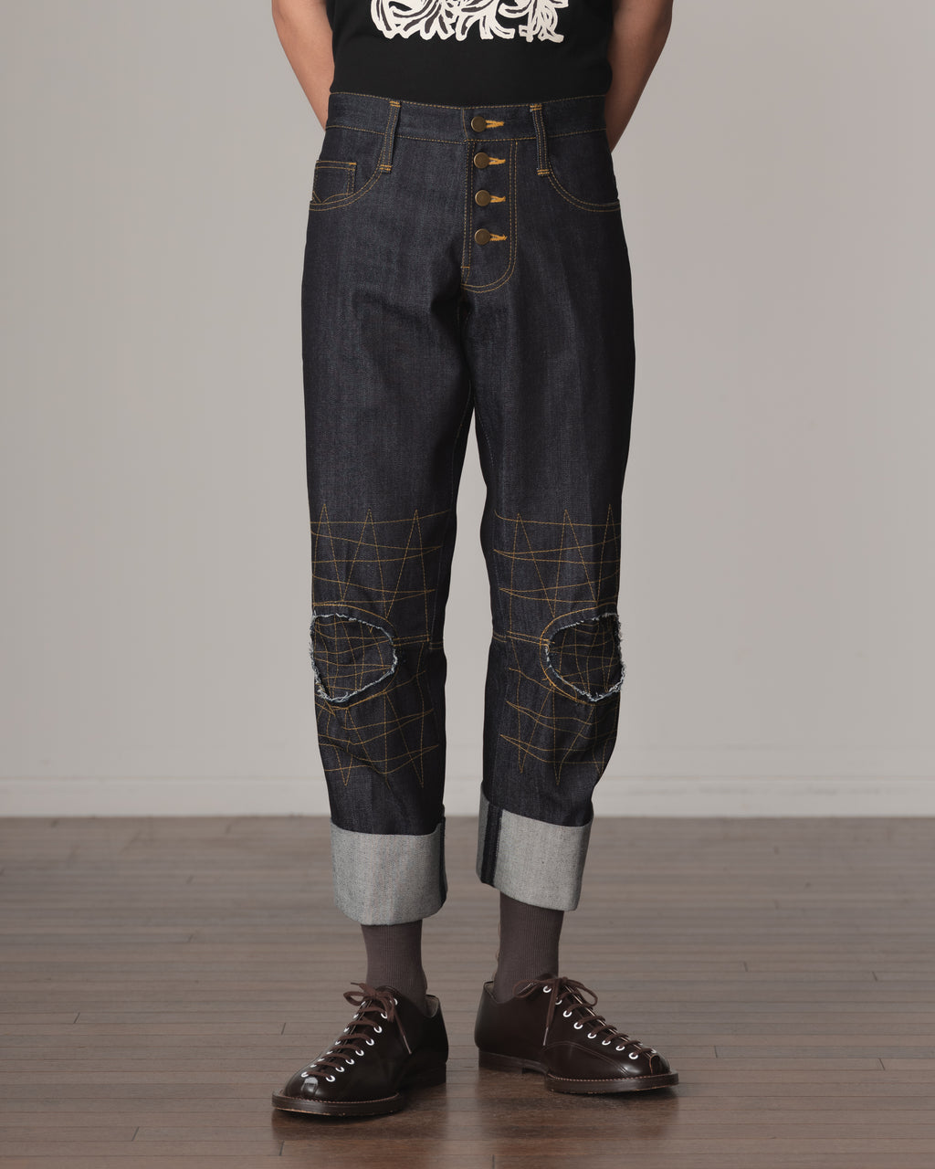 Trousers RL20- Cotton100% Denim- Yellow Stitch- Indigo