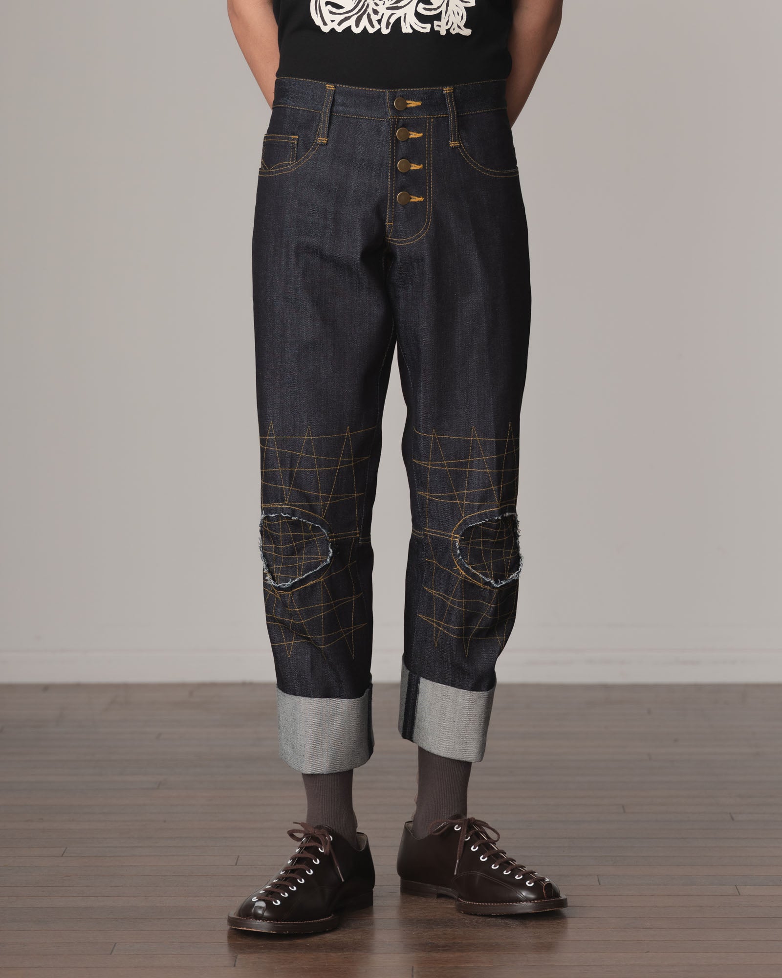 Trousers RL20- Cotton100% Denim- Yellow Stitch- Indigo