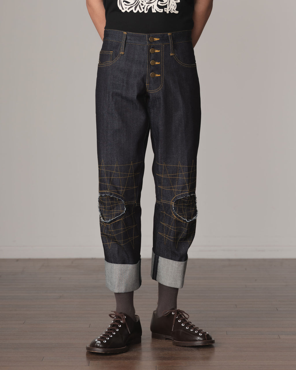 Trousers RL20- Cotton100% Denim- Yellow Stitch- Indigo