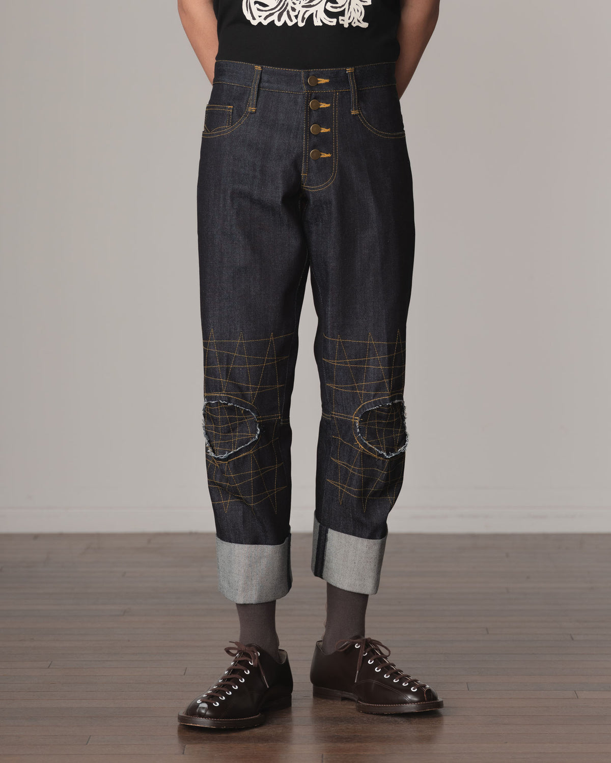 Trousers RL20- Cotton100% Denim- Yellow Stitch- Indigo