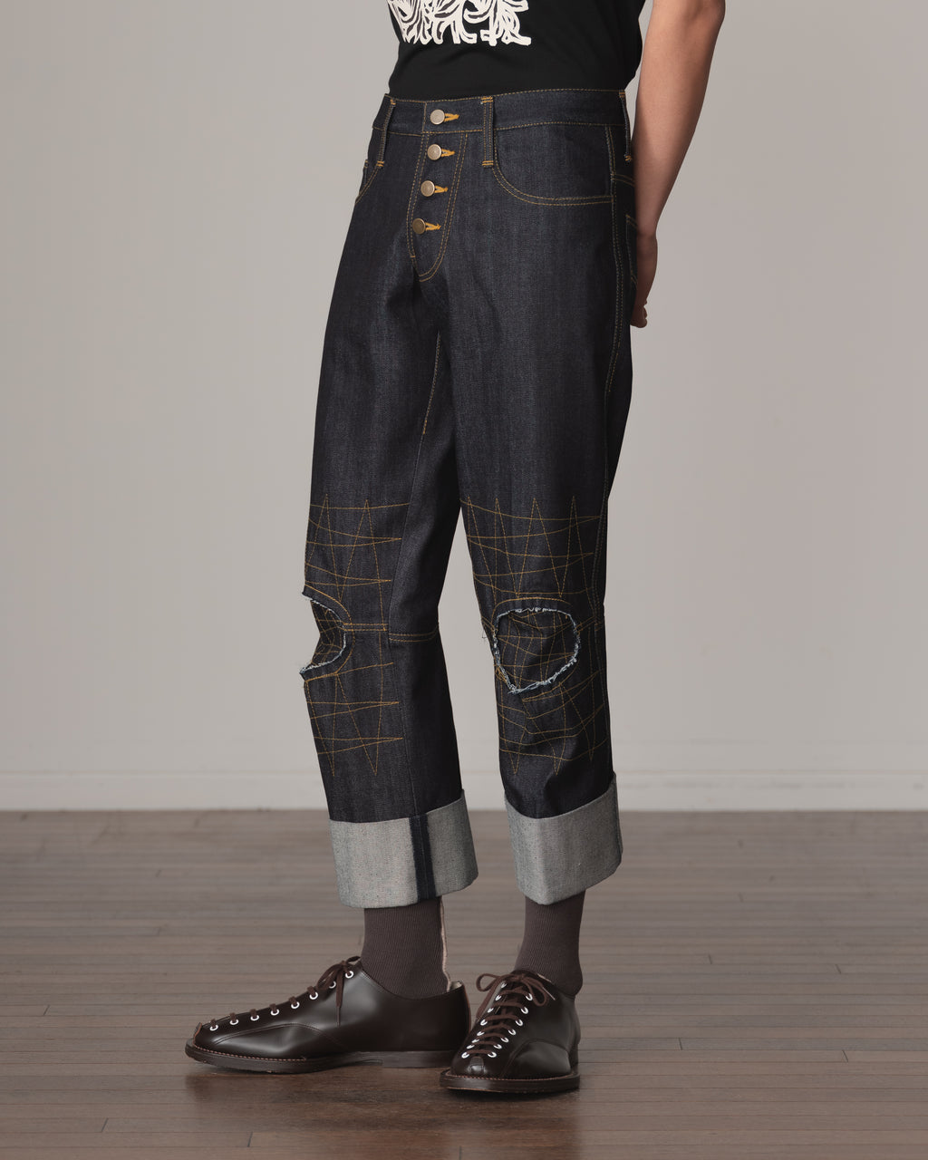 Trousers RL20- Cotton100% Denim- Yellow Stitch- Indigo