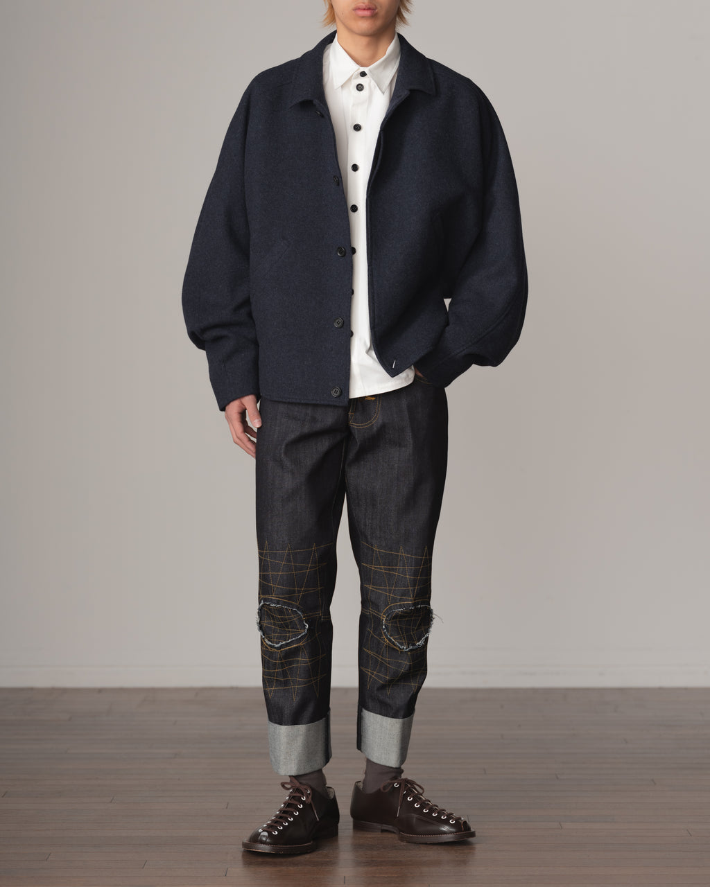 Trousers RL20- Cotton100% Denim- Yellow Stitch- Indigo