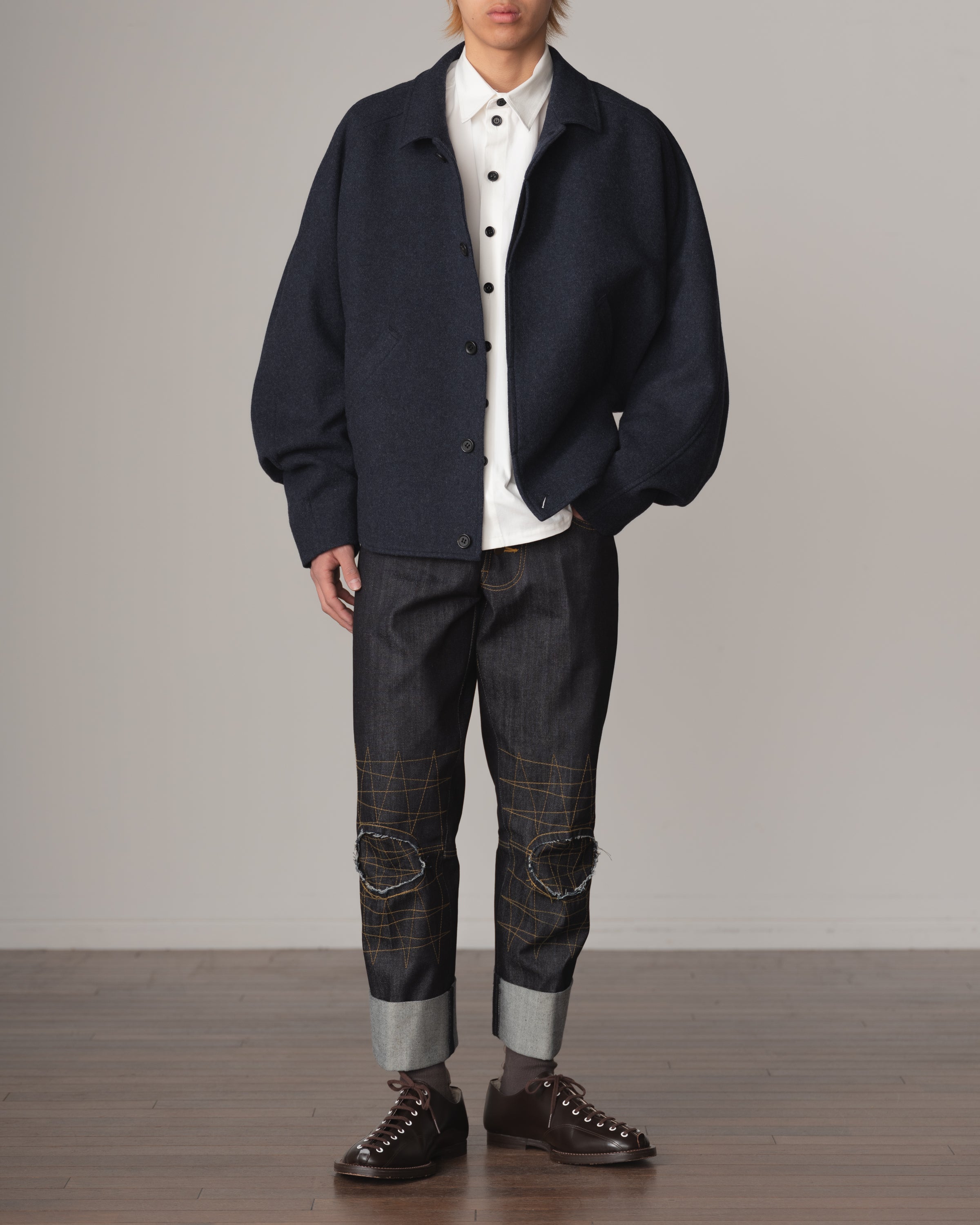 Trousers RL20- Cotton100% Denim- Yellow Stitch- Indigo