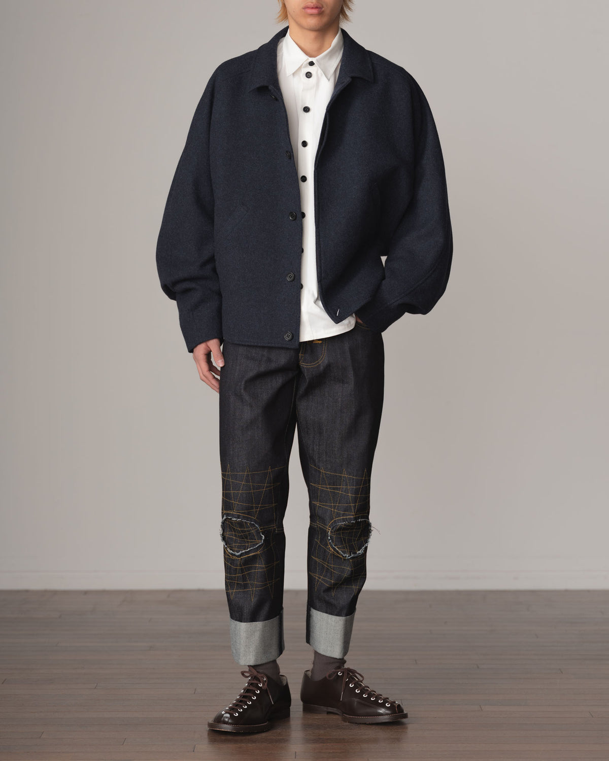 Trousers RL20- Cotton100% Denim- Yellow Stitch- Indigo