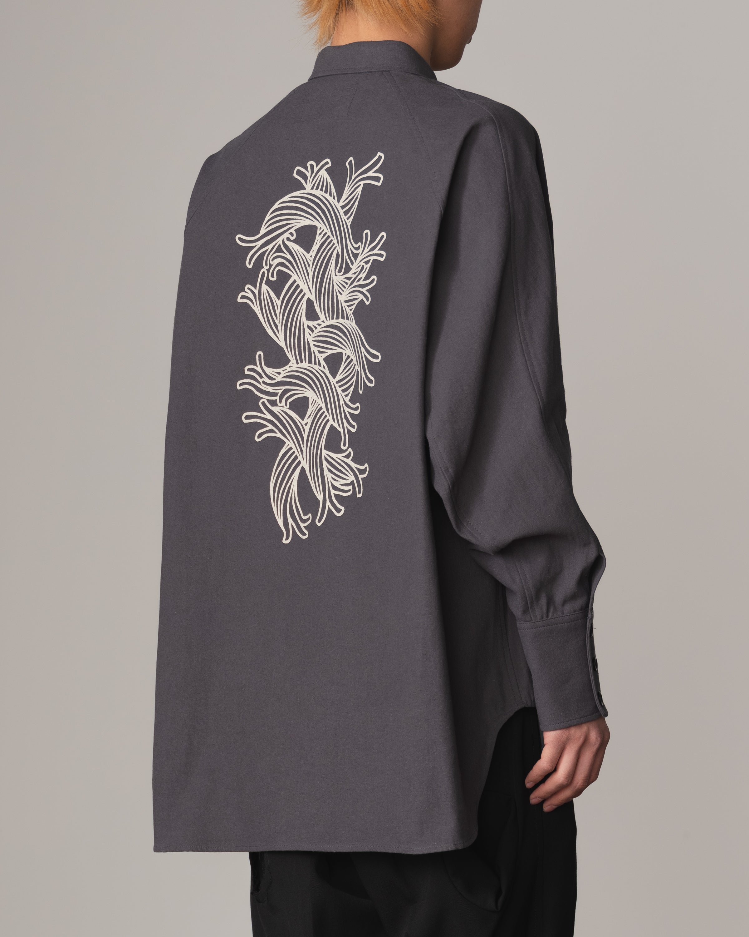 Shirt 988R- Cotton84% Hemp16% Twill- Waving Rope Print- Grey