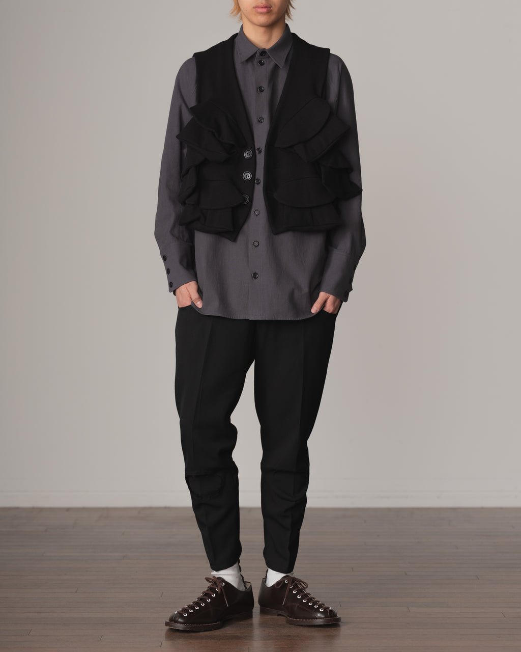 Shirt 988R- Cotton84% Hemp16% Twill- Waving Rope Print- Grey