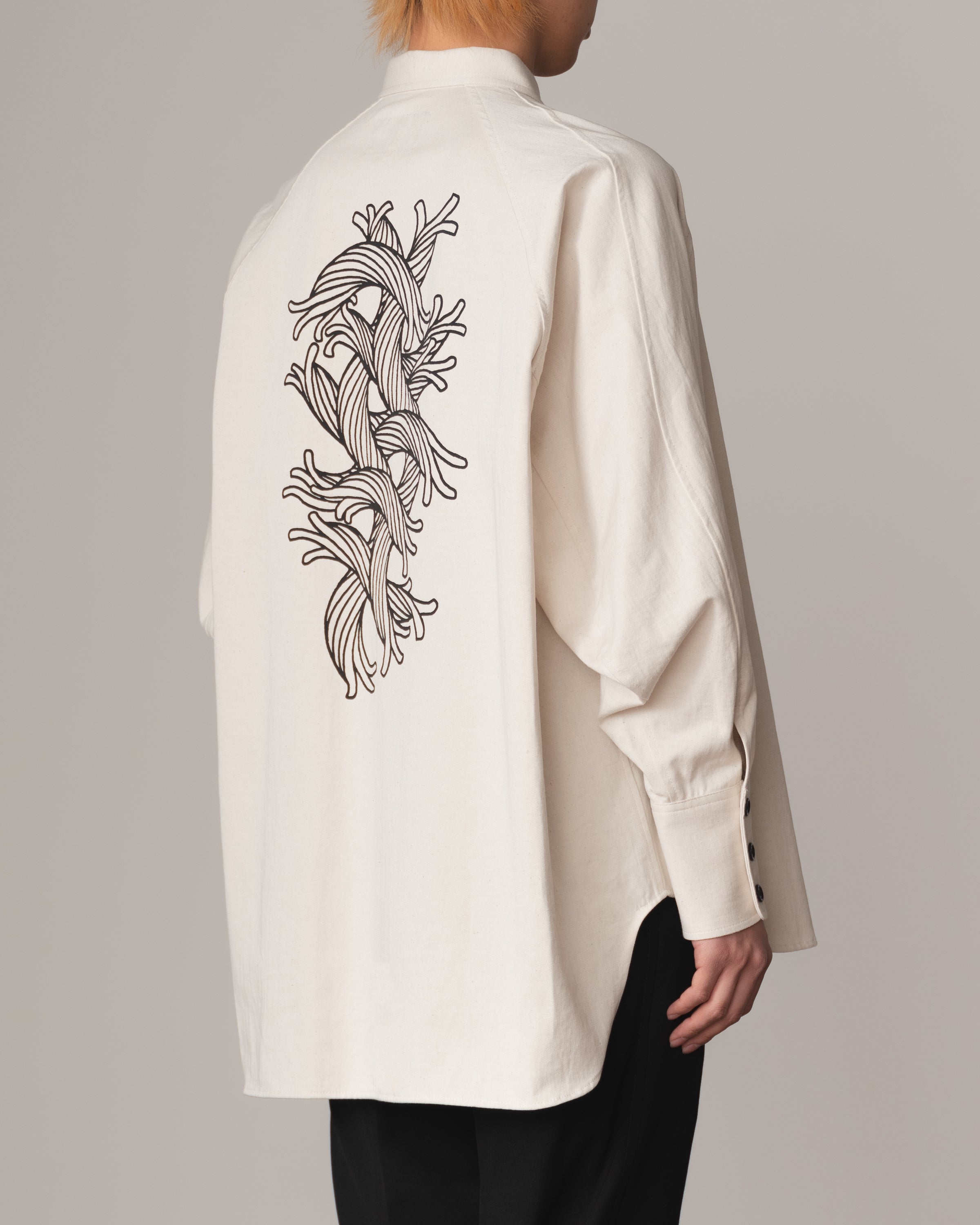 Shirt 988R- Cotton84% Hemp16% Twill- Waving Rope Print- Natural