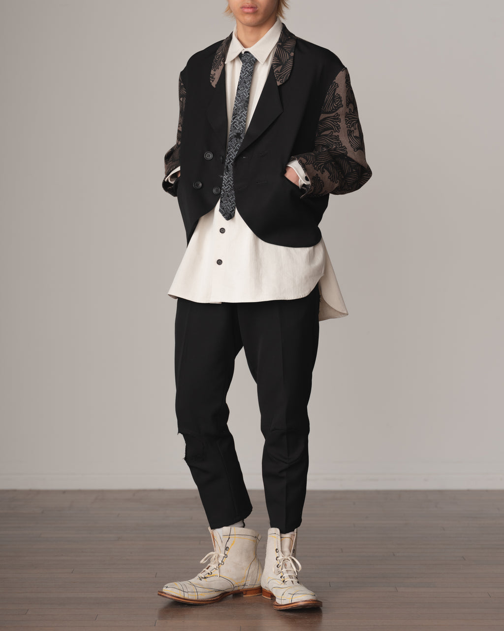 Shirt 988R- Cotton84% Hemp16% Twill- Waving Rope Print- Natural