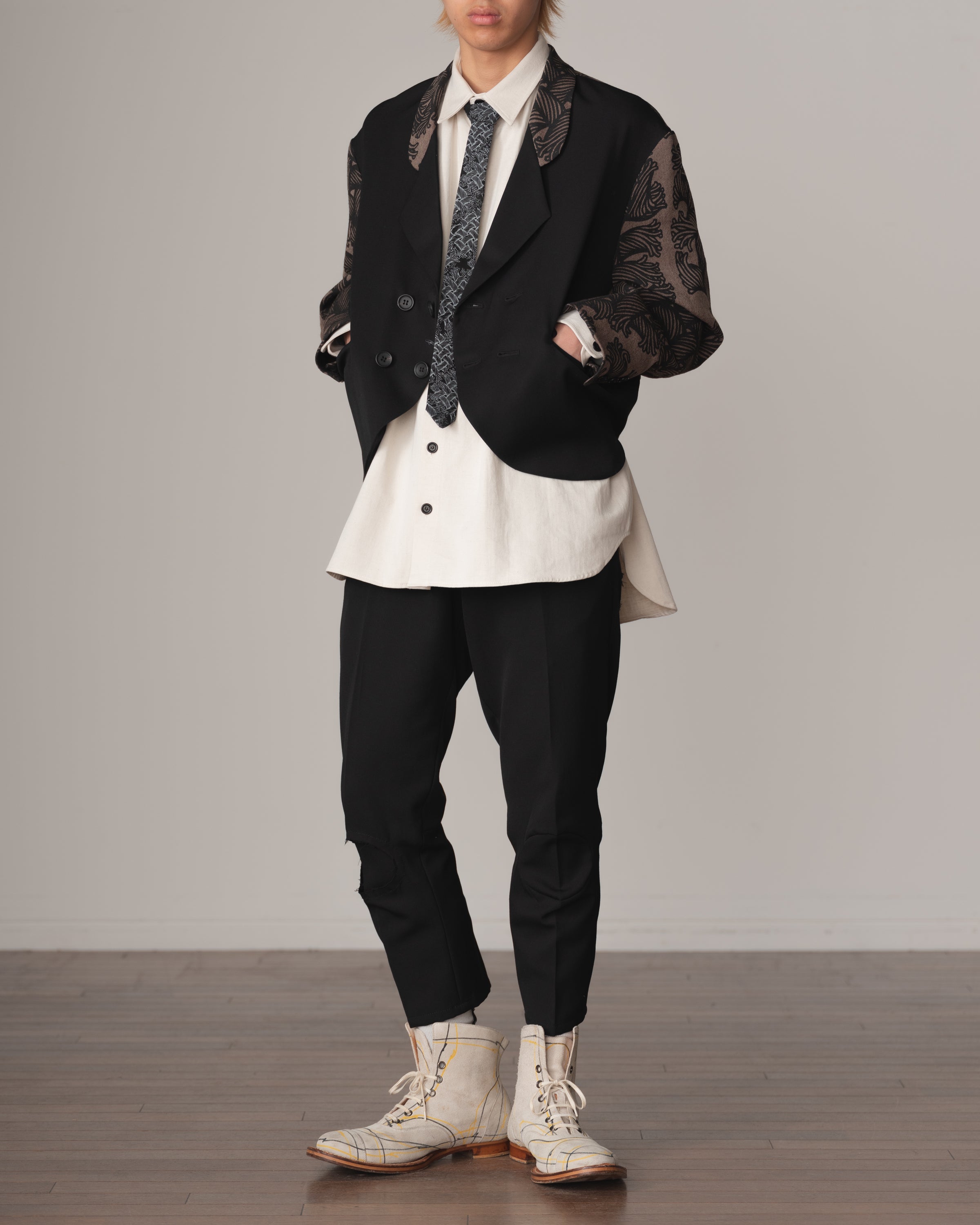 Shirt 988R- Cotton84% Hemp16% Twill- Waving Rope Print- Natural