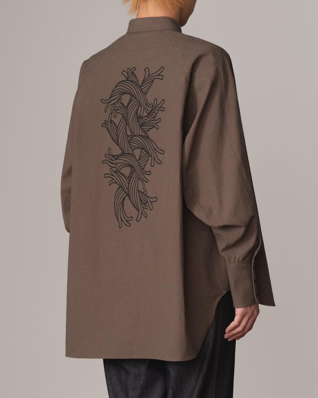 Shirt 988R- Cotton84% Hemp16% Twill- Waving Rope Print- Khaki