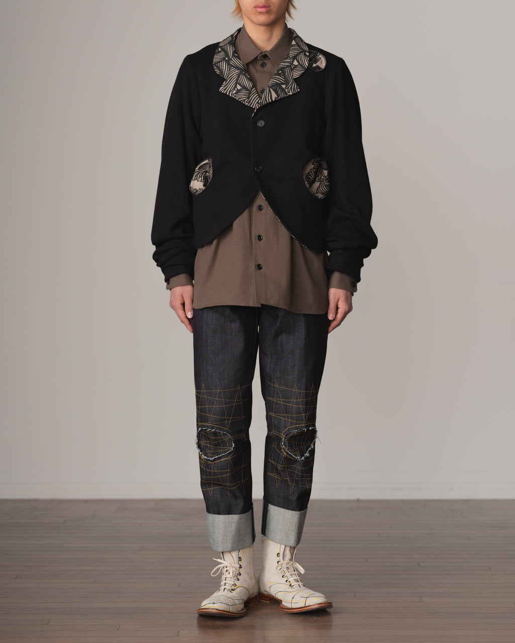 Shirt 988R- Cotton84% Hemp16% Twill- Waving Rope Print- Khaki