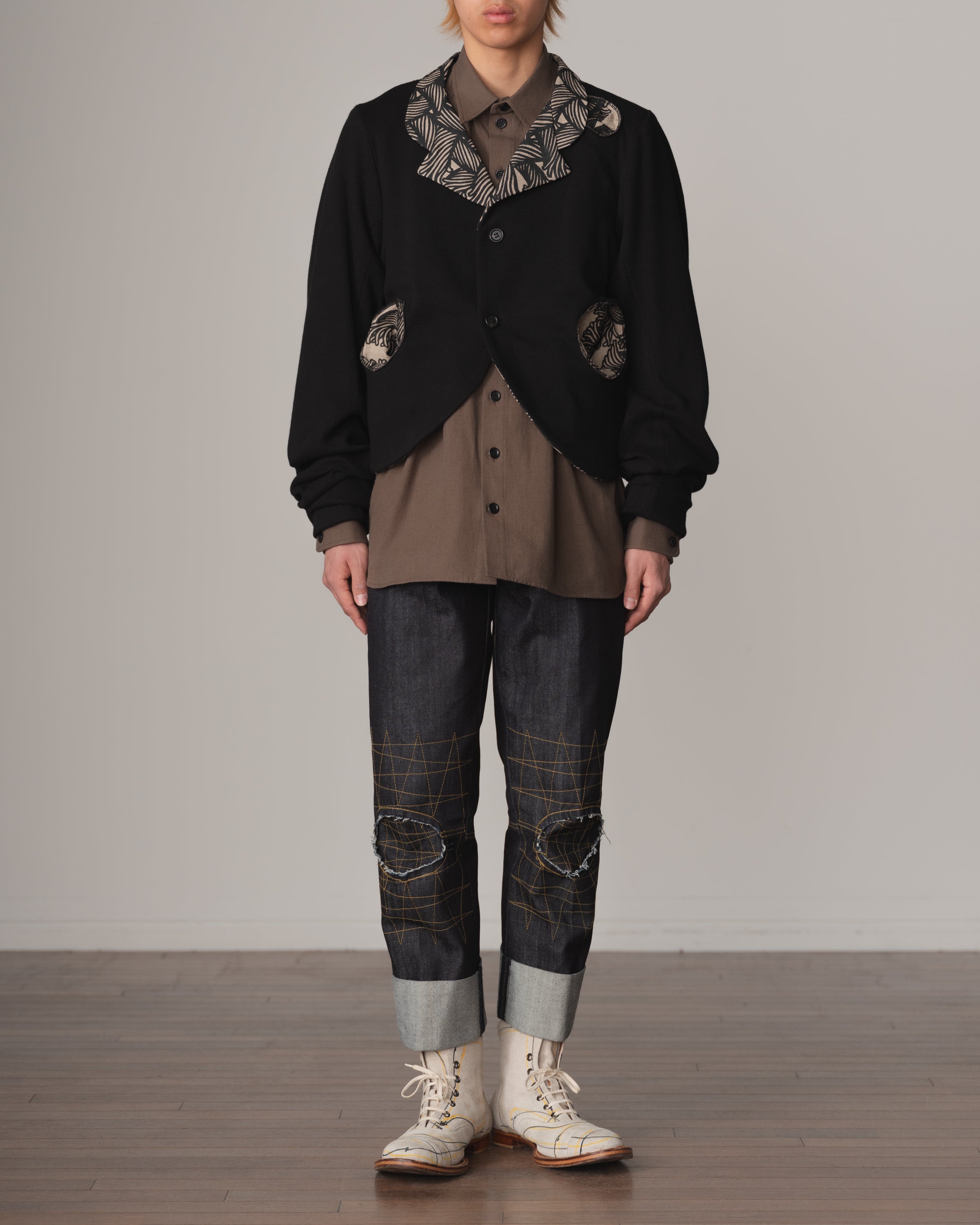 Shirt 988R- Cotton84% Hemp16% Twill- Waving Rope Print- Khaki