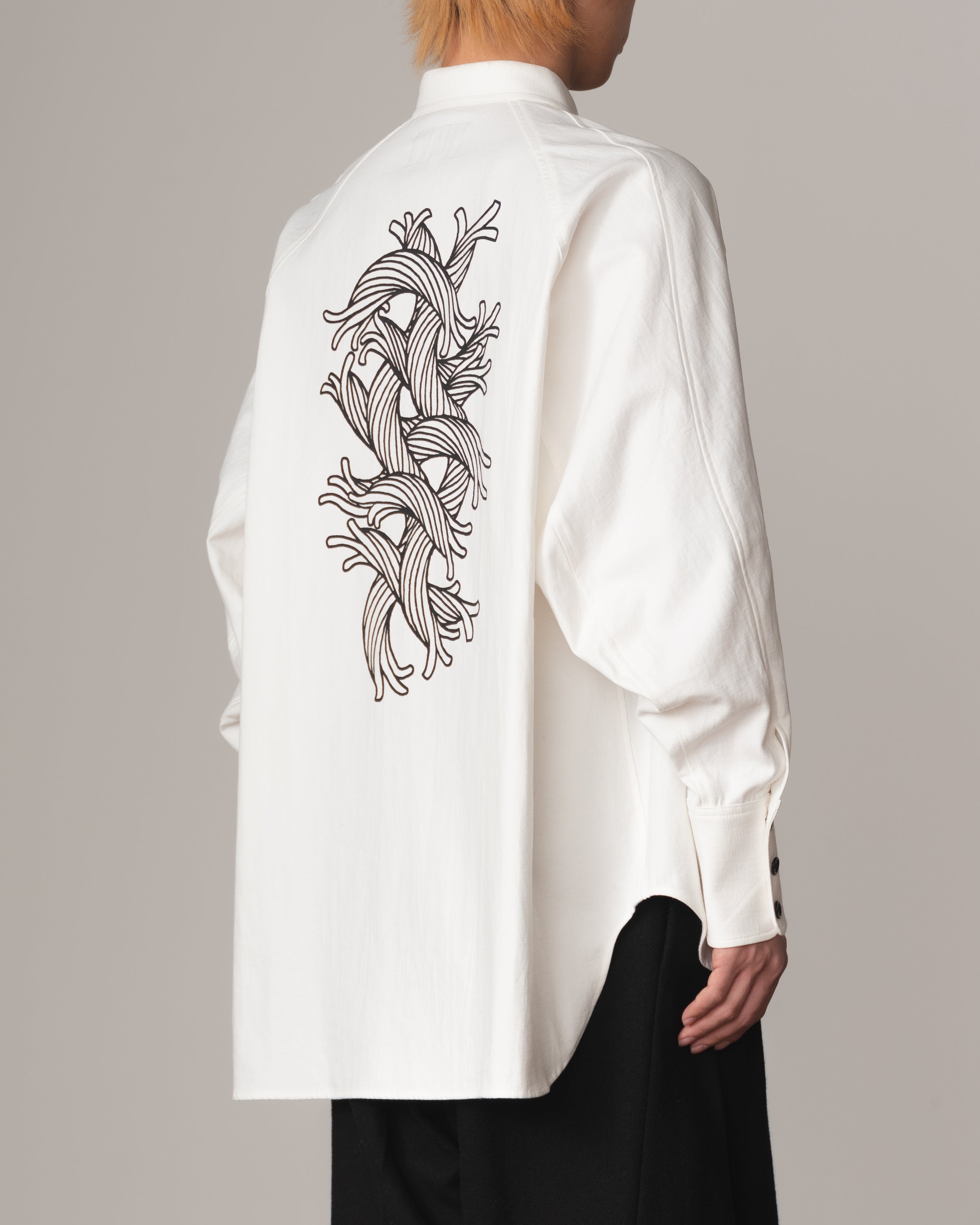 Shirt 988R- Cotton84% Hemp16% Twill- Waving Rope Print- Off White