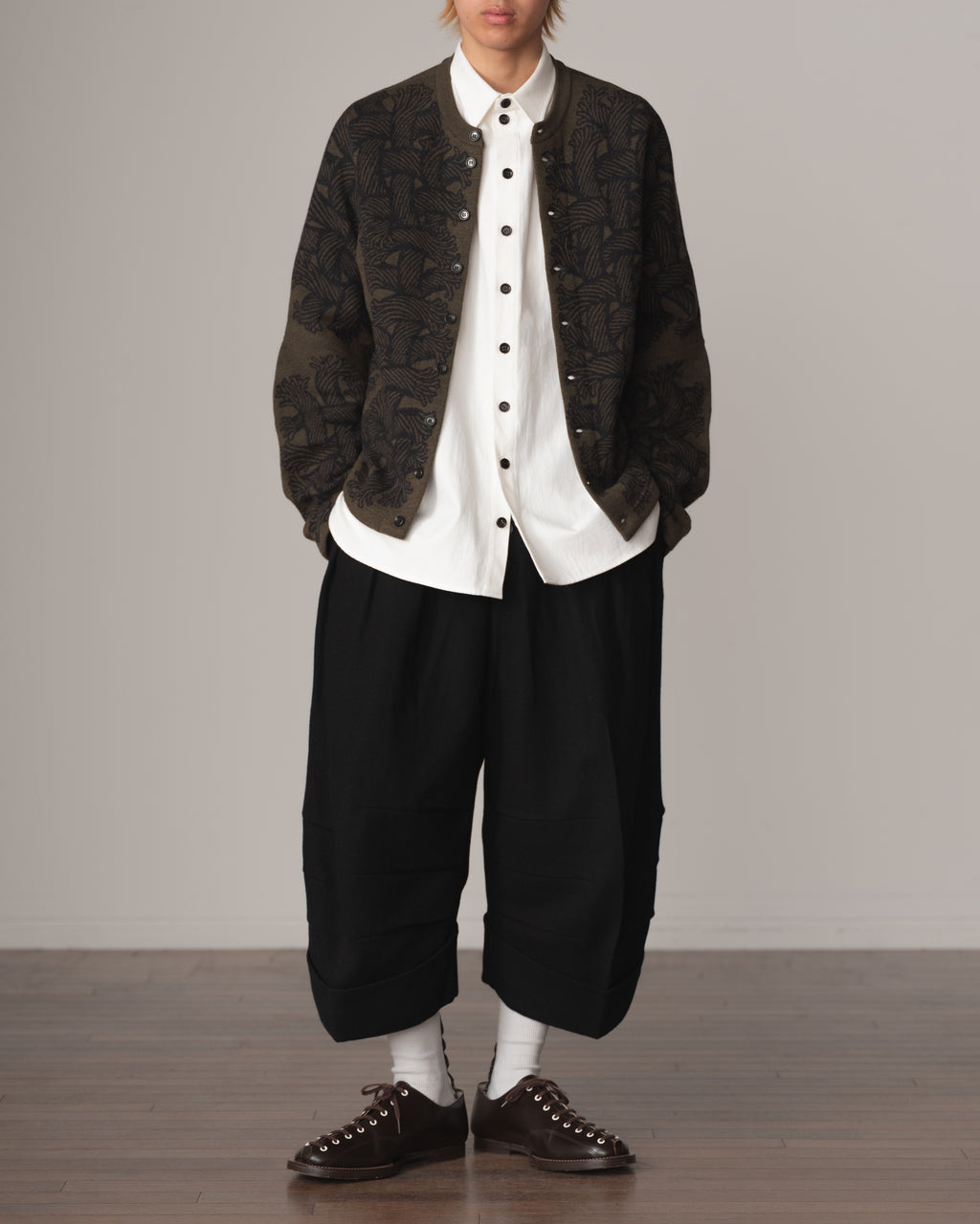 Shirt 988R- Cotton84% Hemp16% Twill- Waving Rope Print- Off White