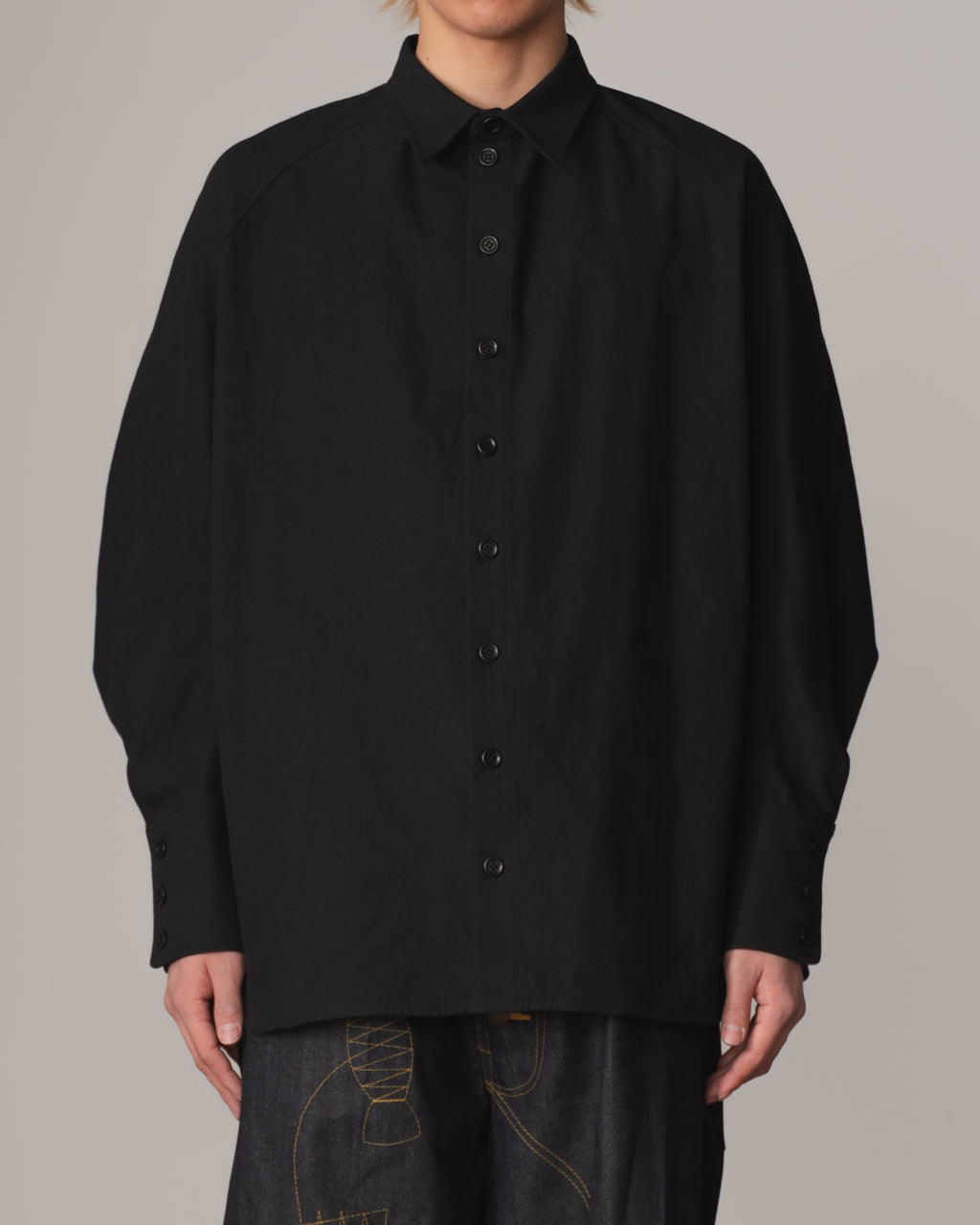 Shirt 988R- Cotton84% Hemp16% Twill- Waving Rope Print- Black