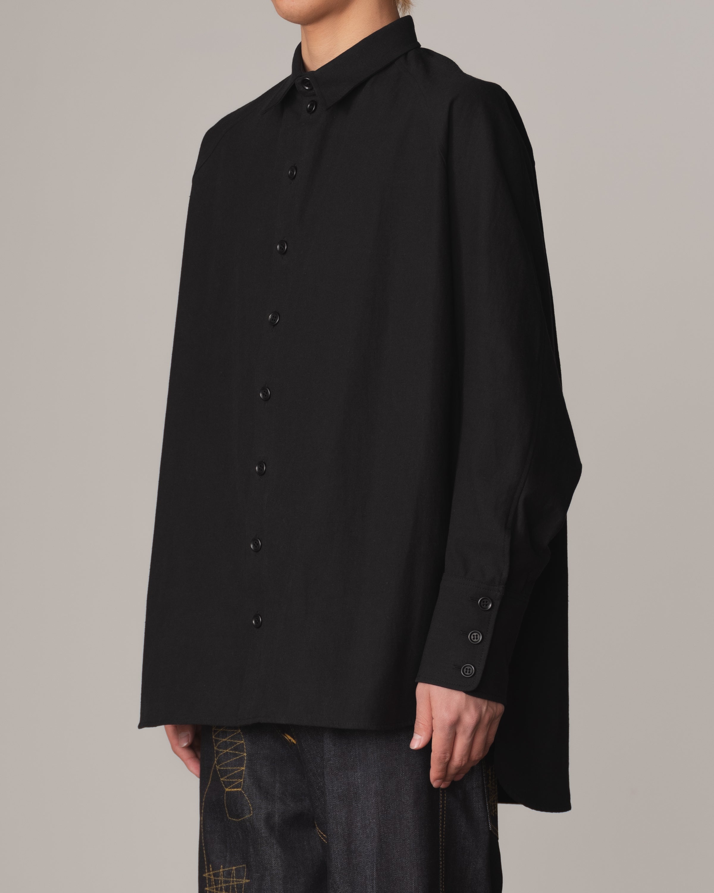 Shirt 988R- Cotton84% Hemp16% Twill- Waving Rope Print- Black