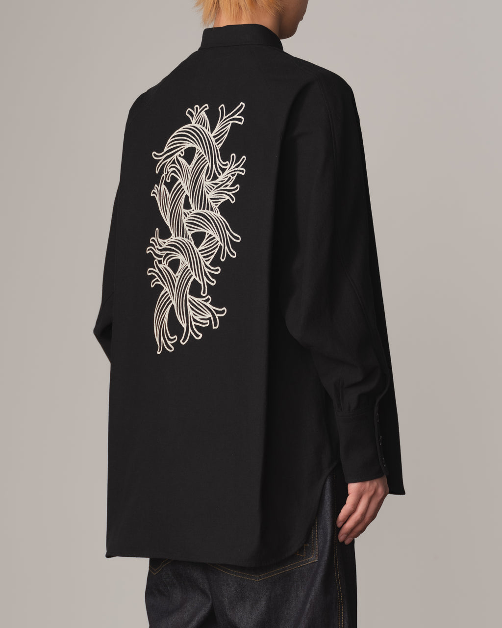 Shirt 988R- Cotton84% Hemp16% Twill- Waving Rope Print- Black