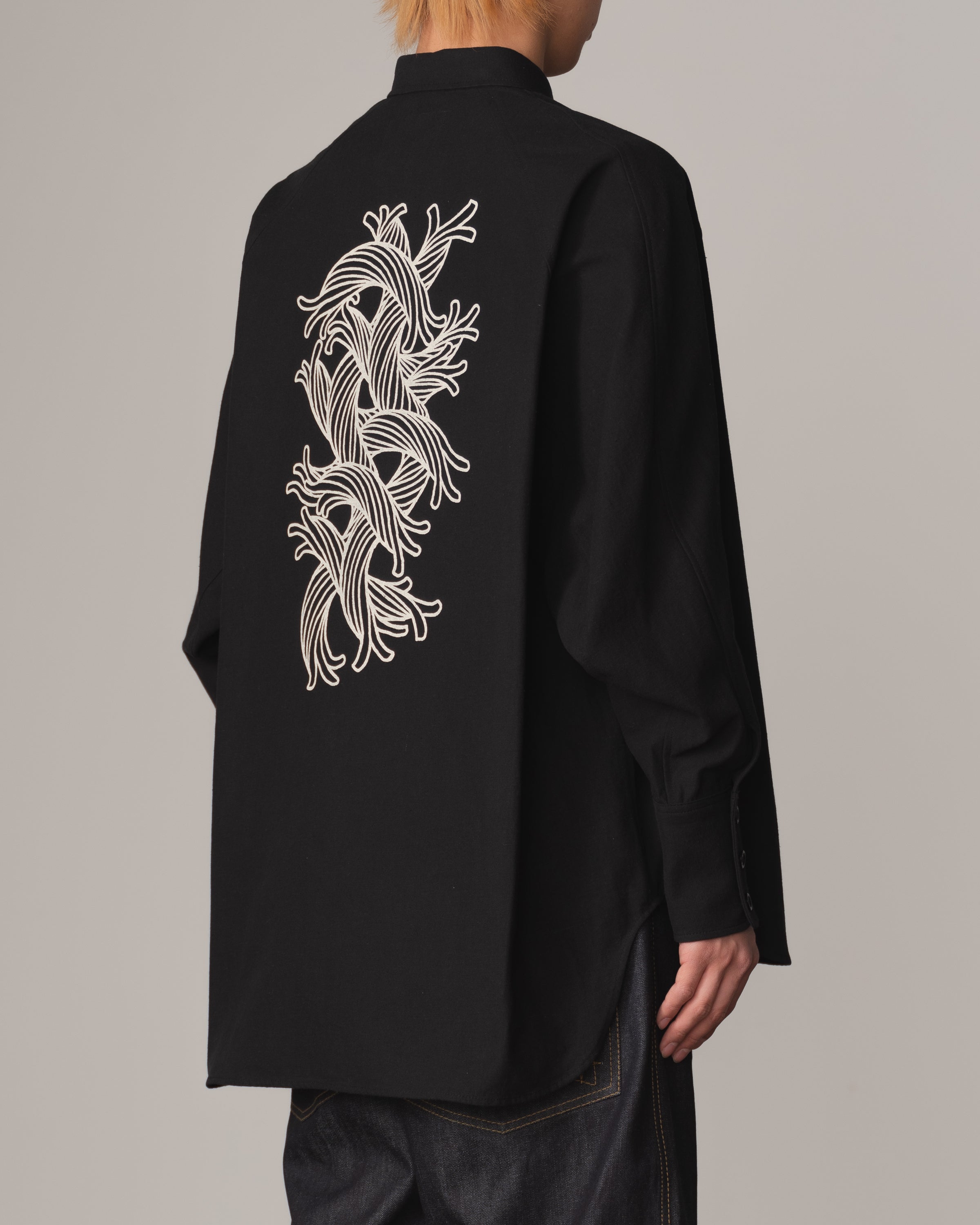 Shirt 988R- Cotton84% Hemp16% Twill- Waving Rope Print- Black