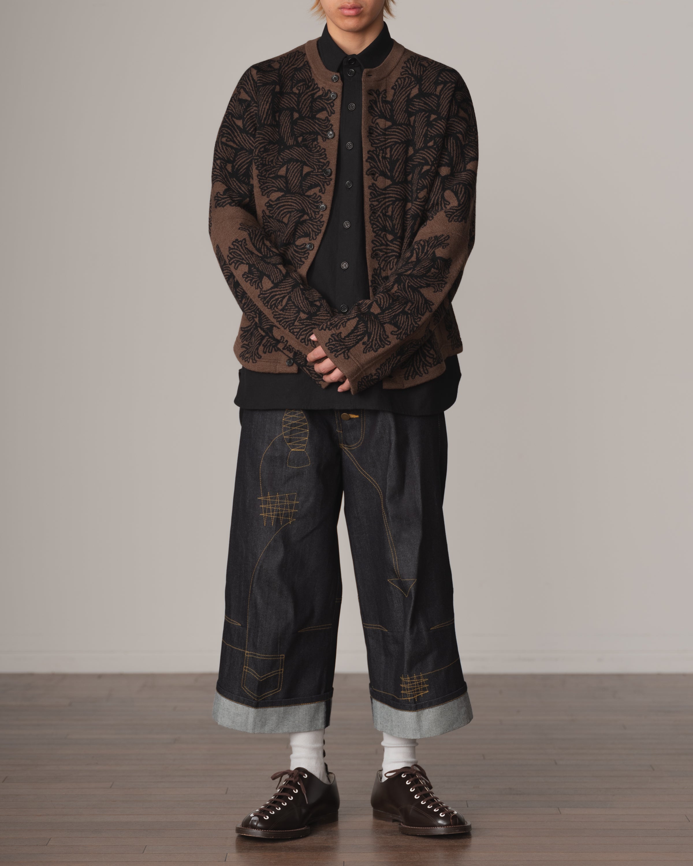 Shirt 988R- Cotton84% Hemp16% Twill- Waving Rope Print- Black