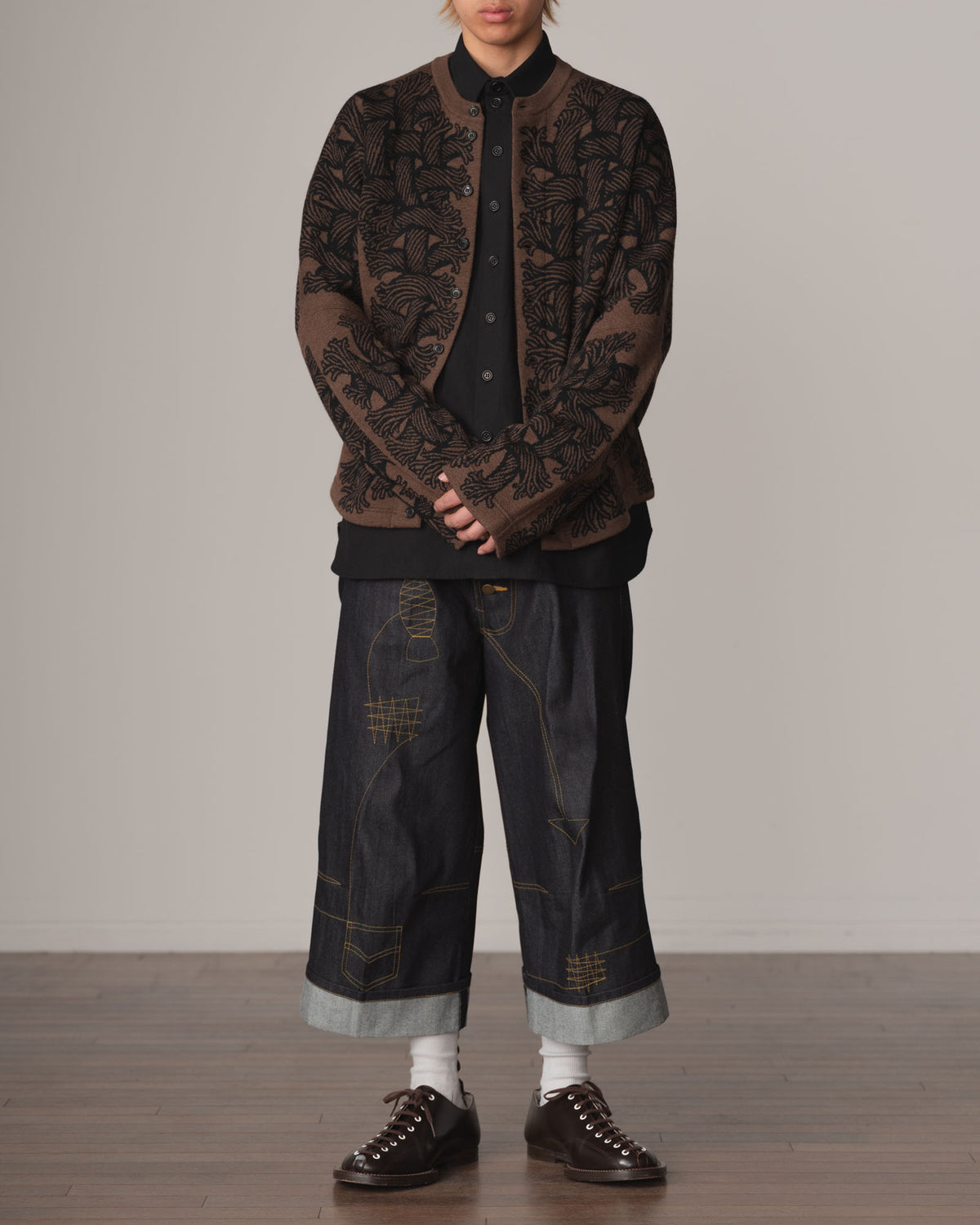 Shirt 988R- Cotton84% Hemp16% Twill- Waving Rope Print- Black
